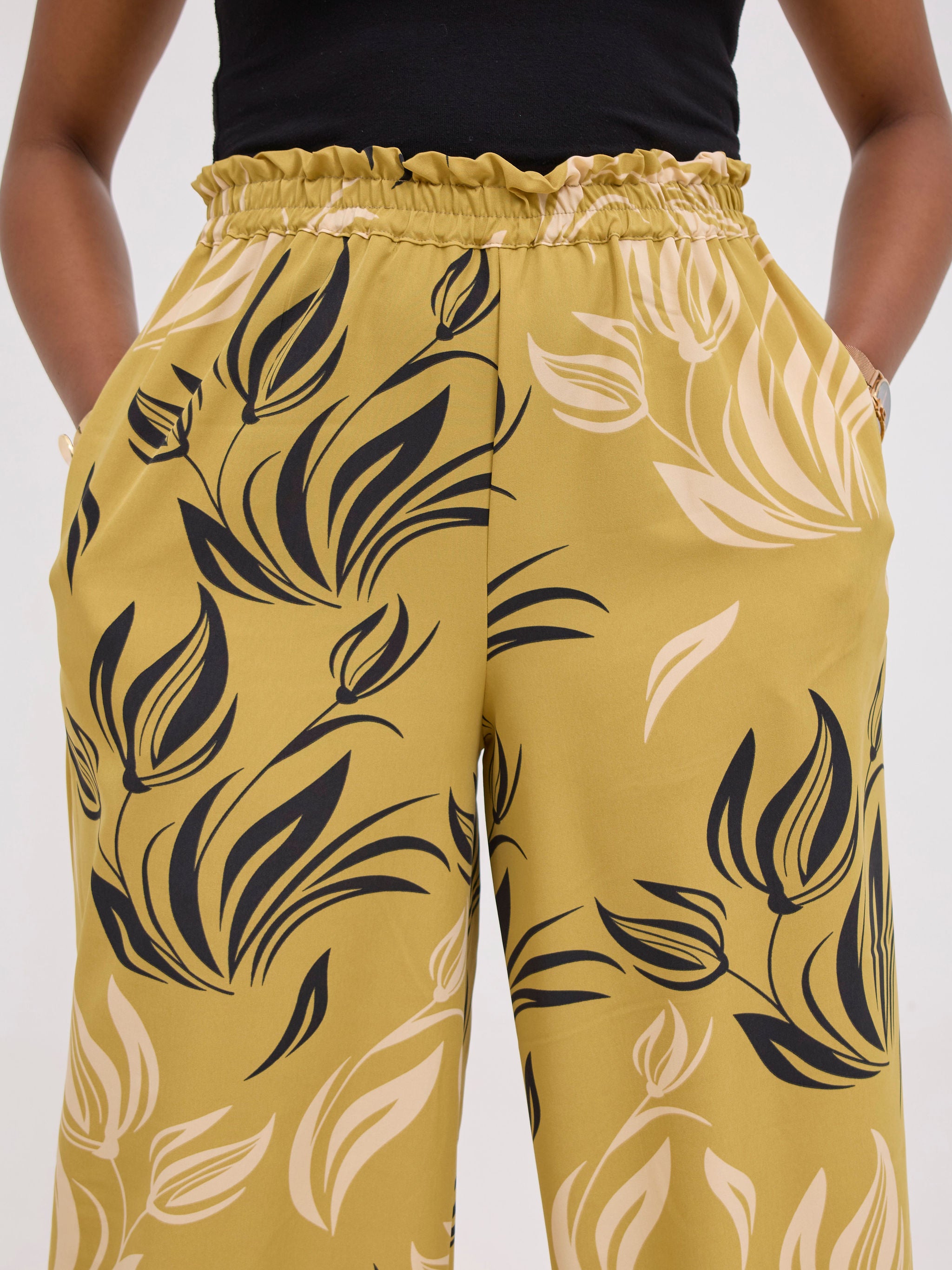 Vivo Sanali Wide Leg Pants - Dark Mustard / peach Print