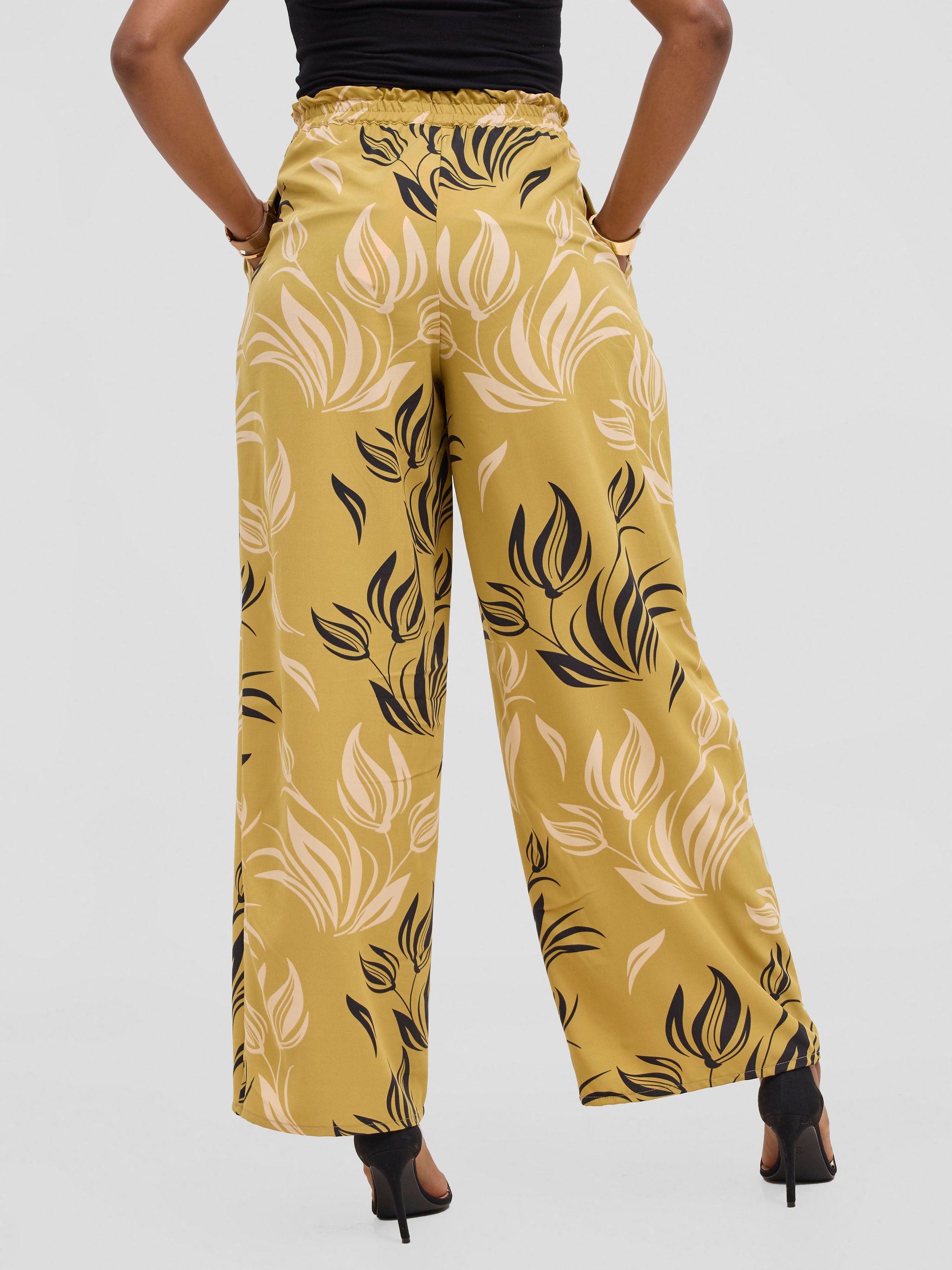 Vivo Sanali Wide Leg Pants - Dark Mustard / peach Print