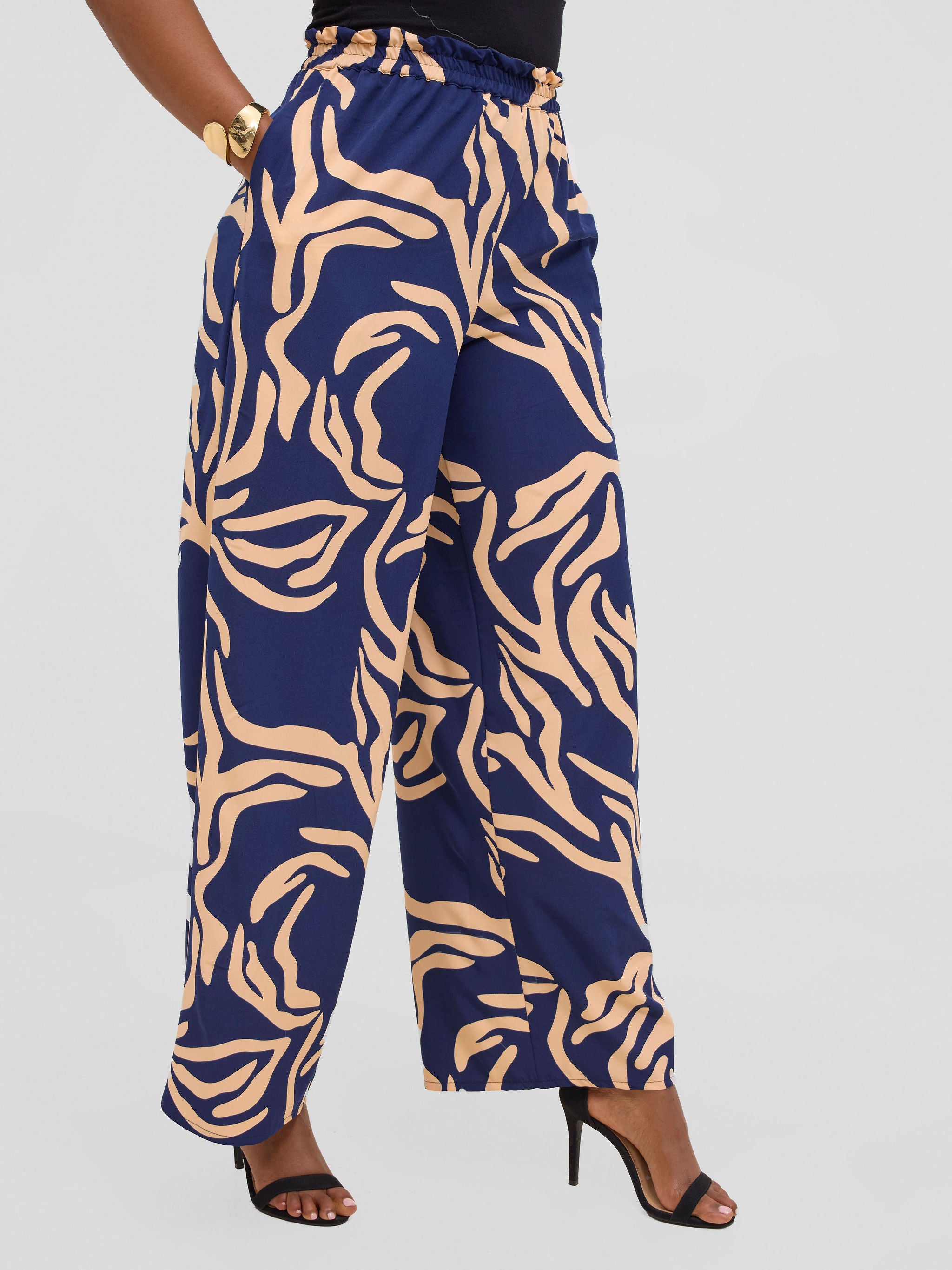 Vivo Sanali Wide Leg Pants - Peach / navy Print