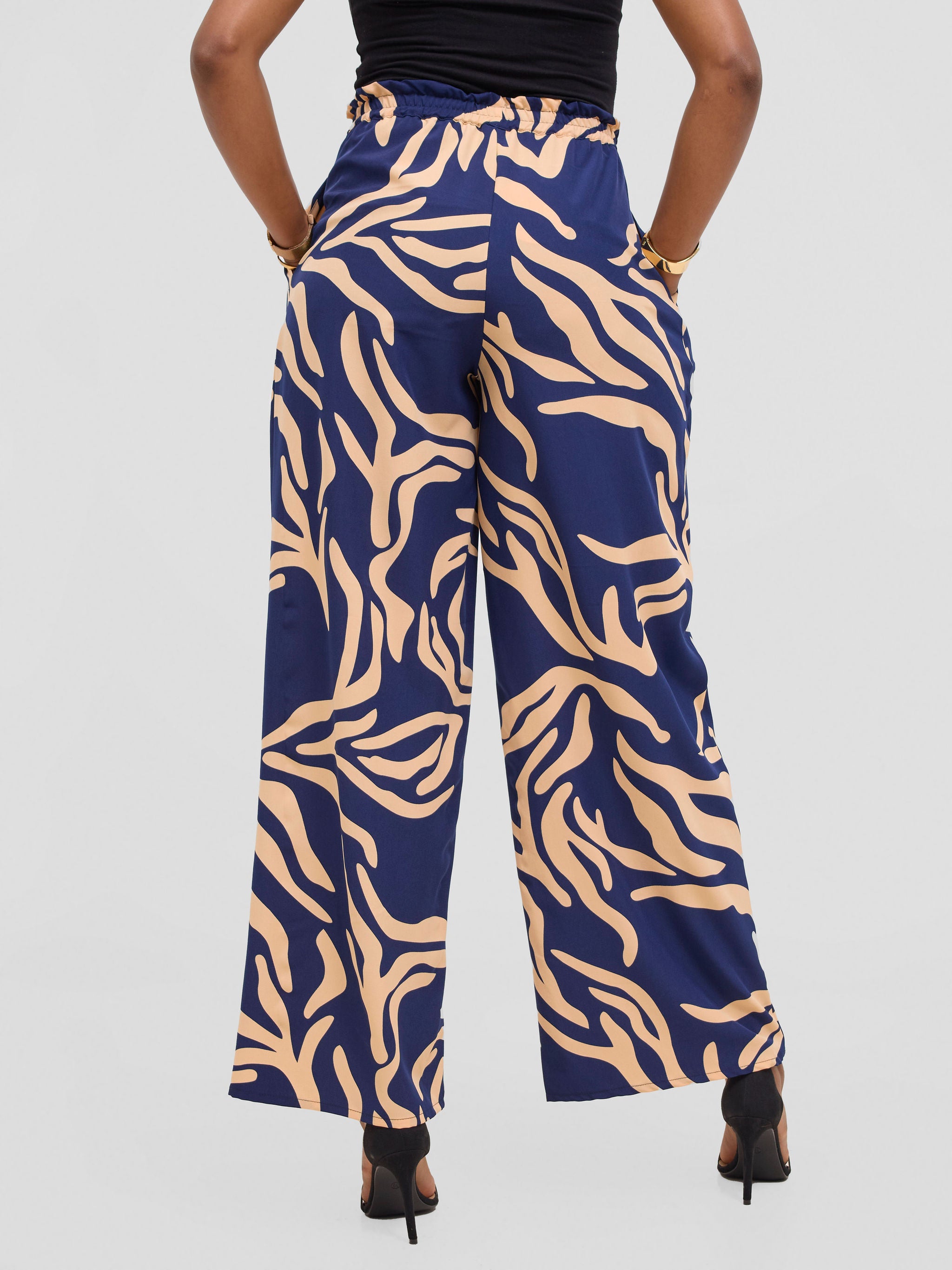 Vivo Sanali Wide Leg Pants - Peach / navy Print