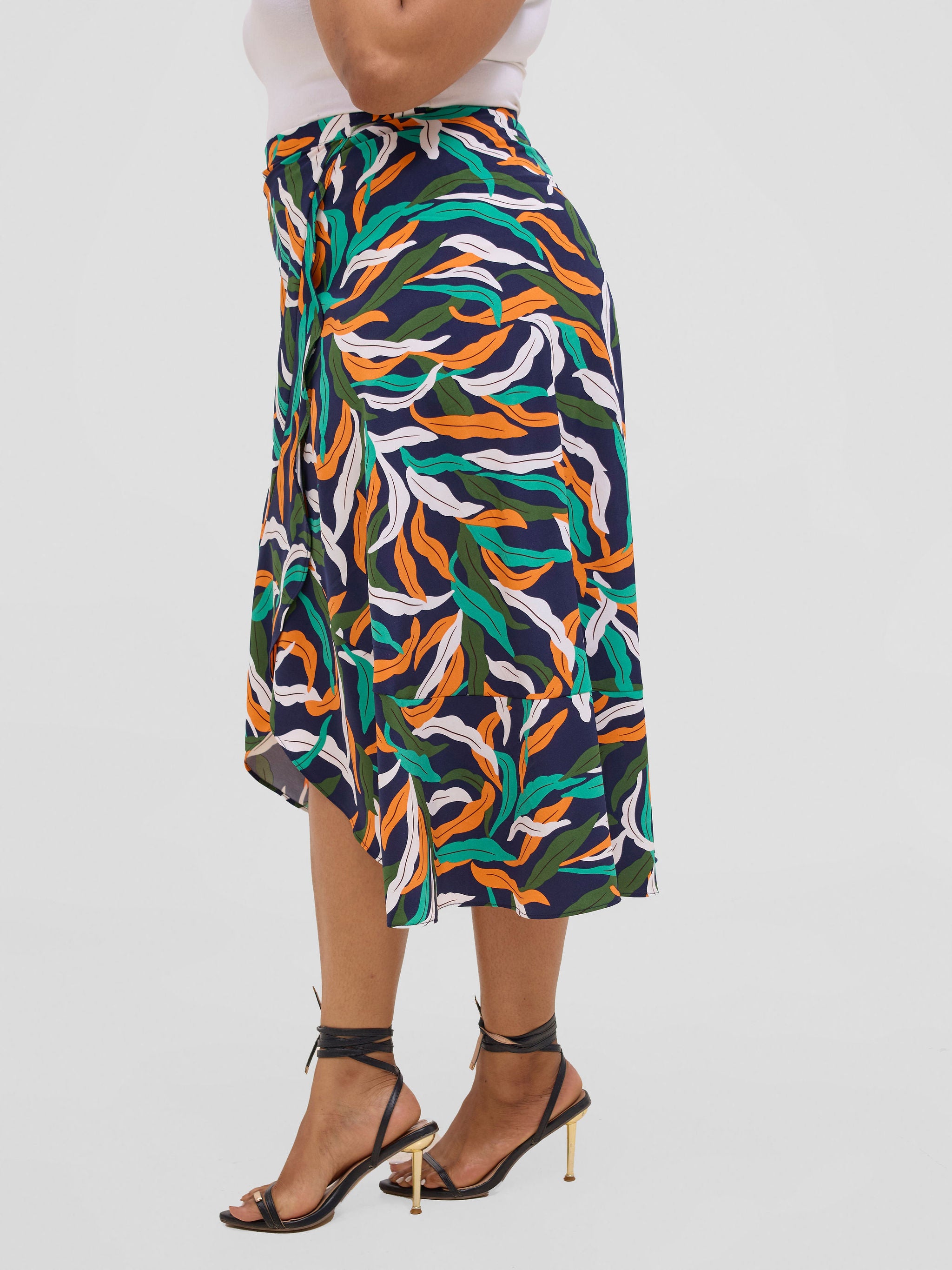 Vivo Malindi Flounce Wrap Skirt - Navy / Orange Tiwi Print