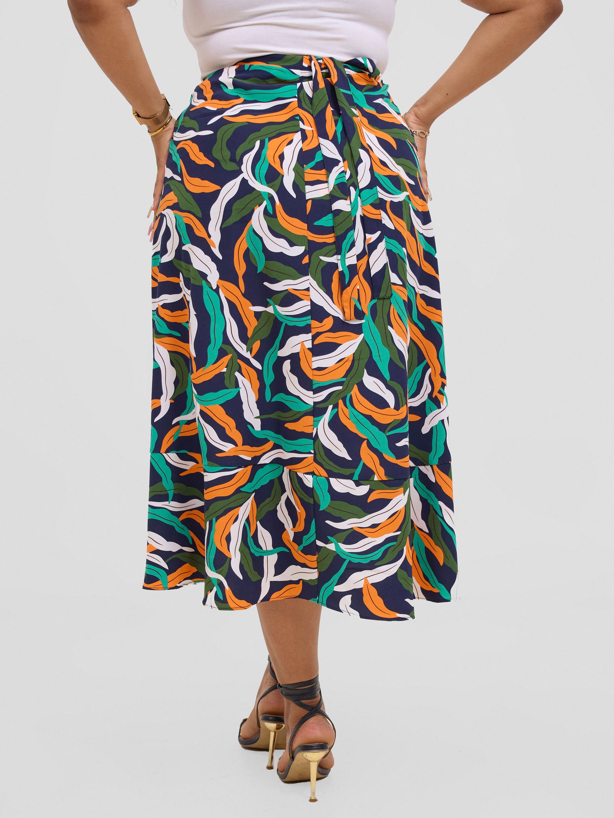 Vivo Malindi Flounce Wrap Skirt - Navy / Orange Tiwi Print