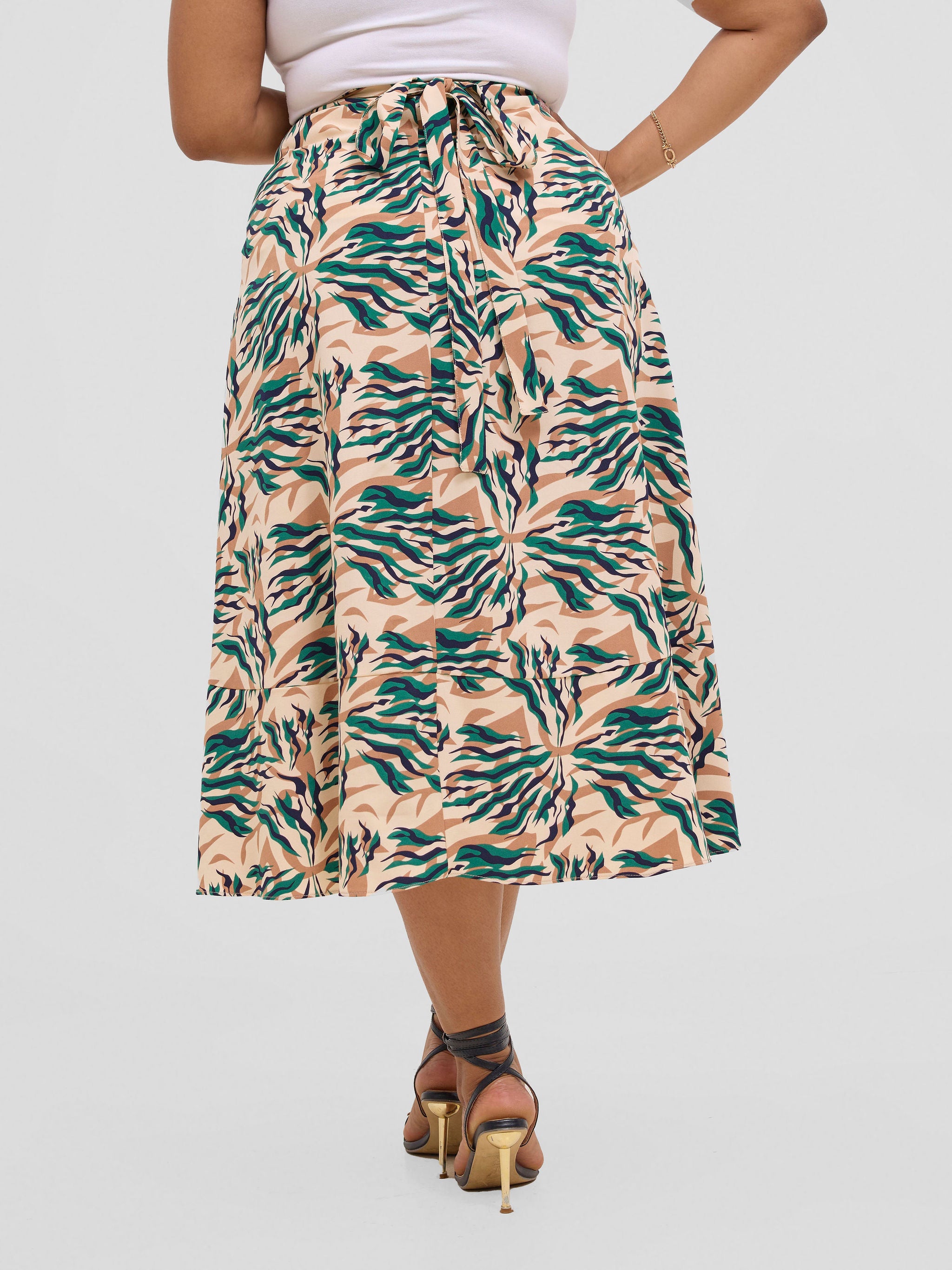 Vivo Malindi Flounce Wrap Skirt - Beige / Green Mali Print