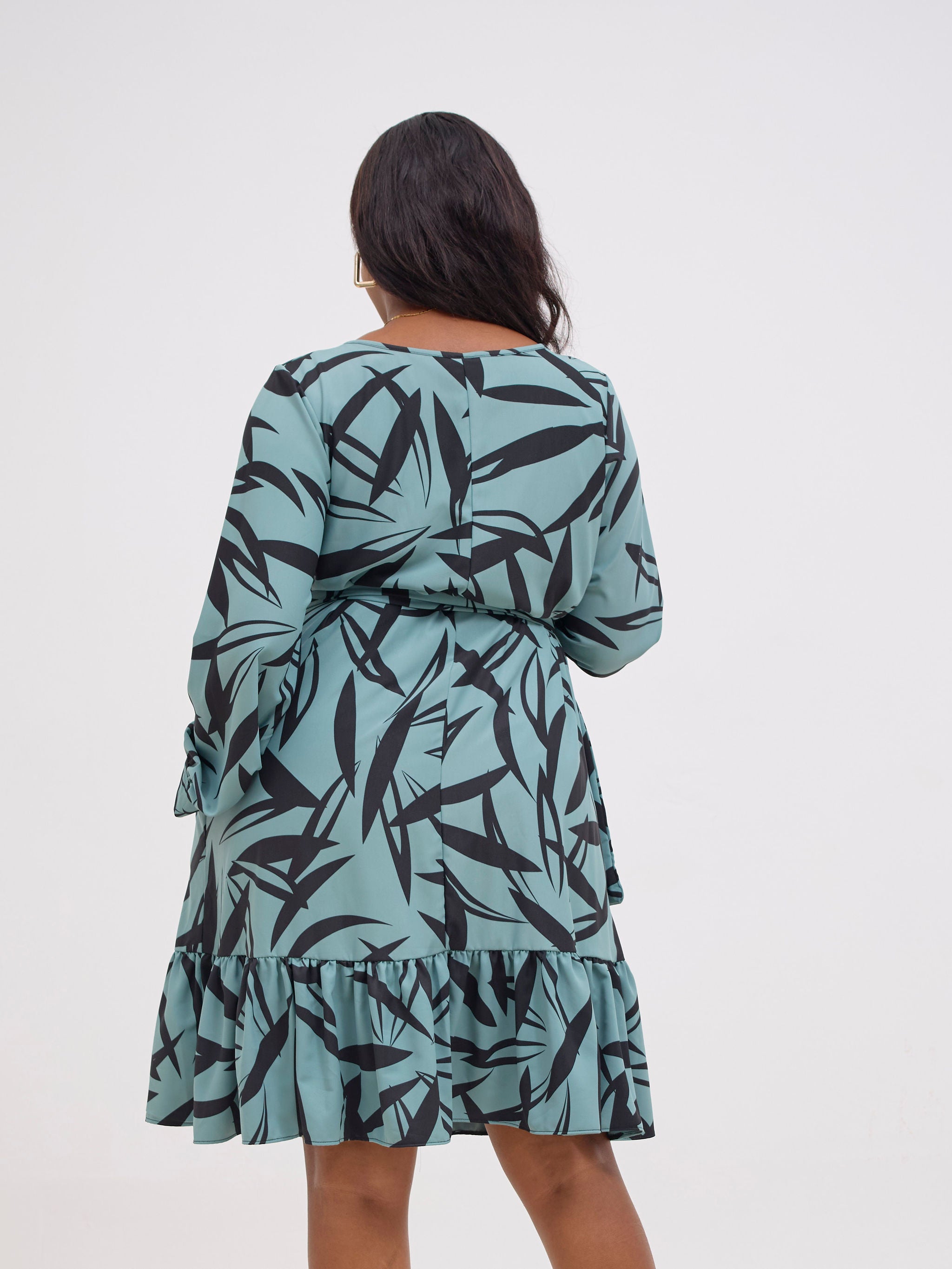 Vivo Serwa Tent Dress - Dusty Green / Black Wera Print