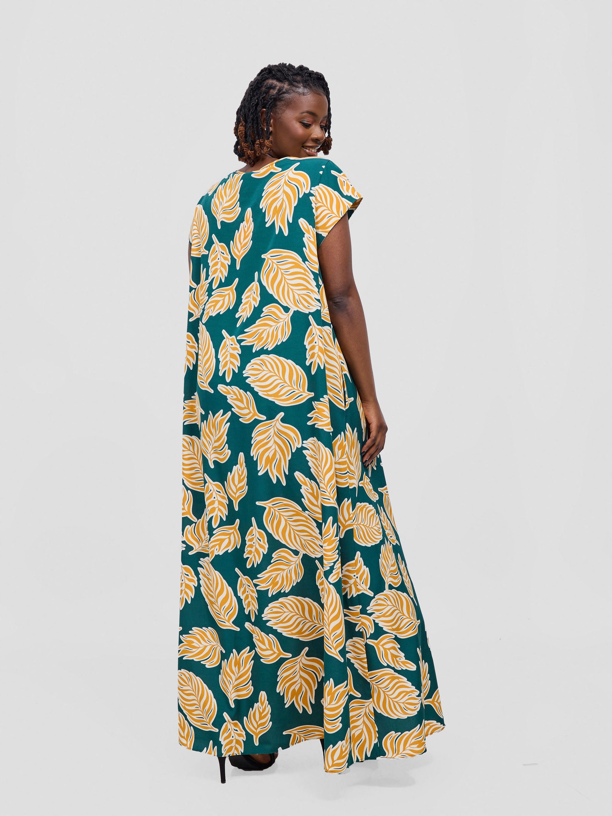 Vivo Sakari Cap Sleeve Maxi Dress - Green / Mustard Print