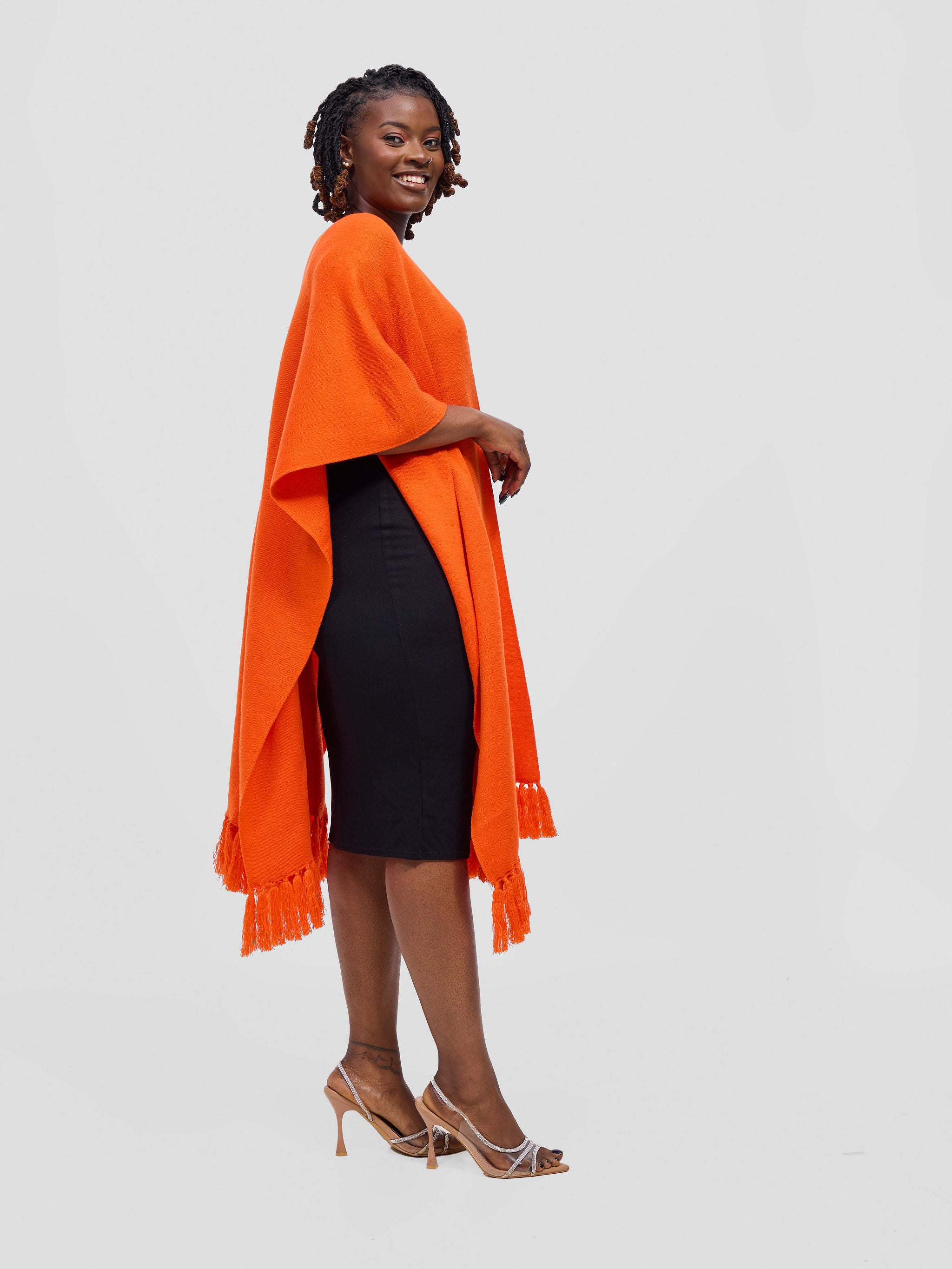 Vivo Basic Double Layered Wrap Poncho - Orange