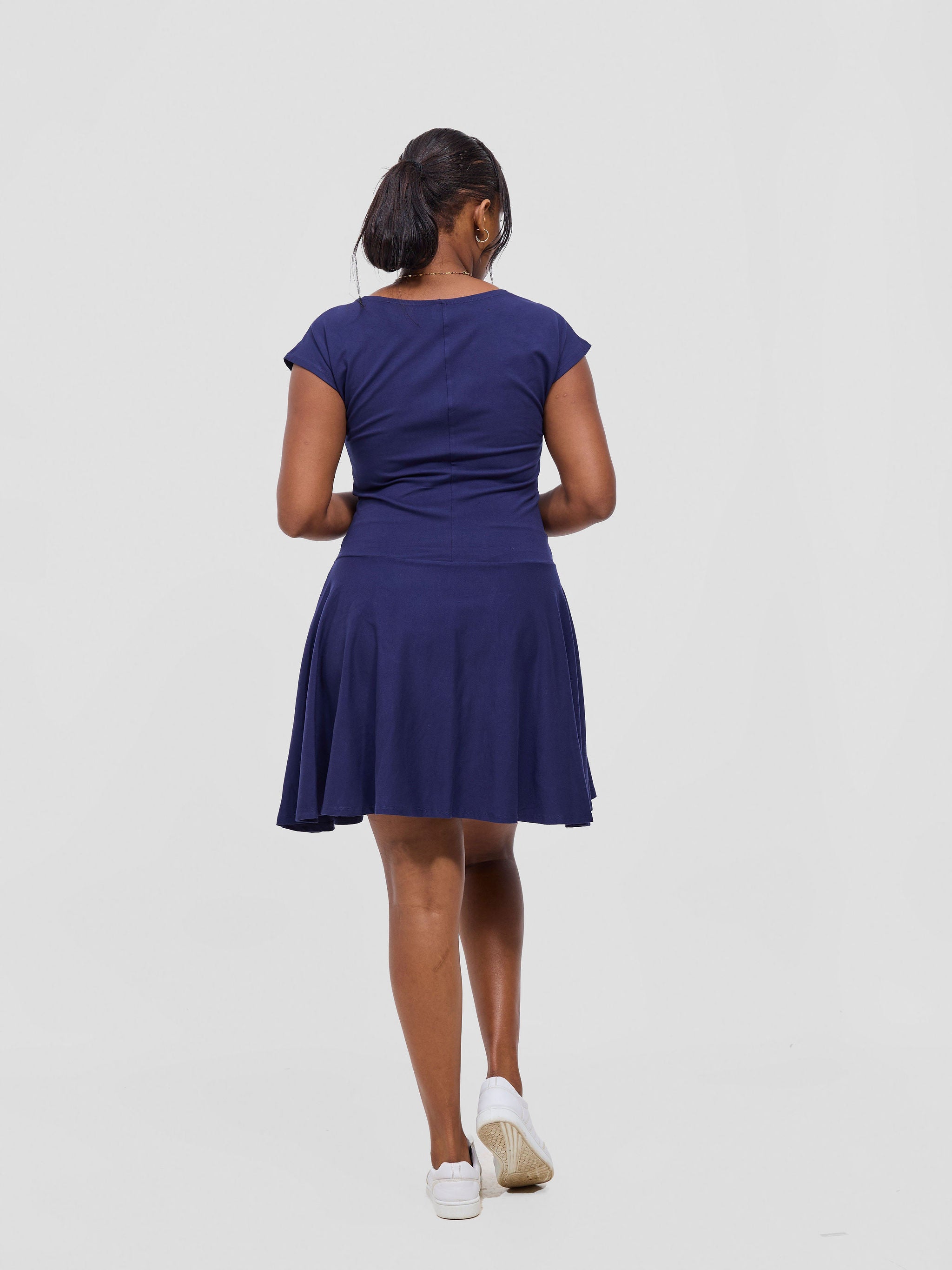 Vivo Mandla Round Neck Drop Shoulder Dress - Navy
