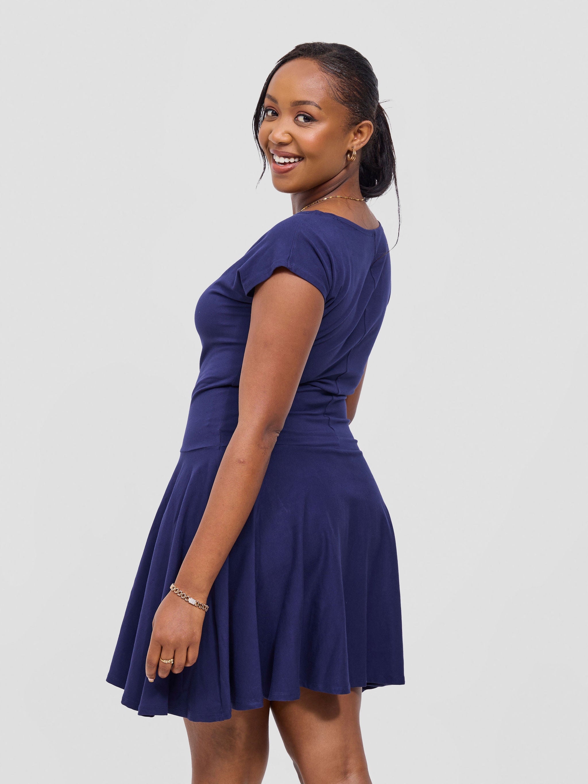 Vivo Mandla Round Neck Drop Shoulder Dress - Navy