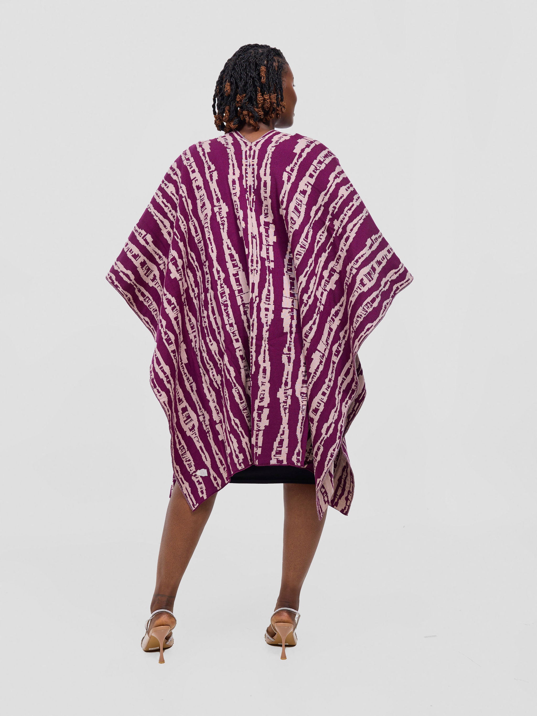 Vivo Reversible Poncho without Fringes - Plum / Champagne Miwa Print