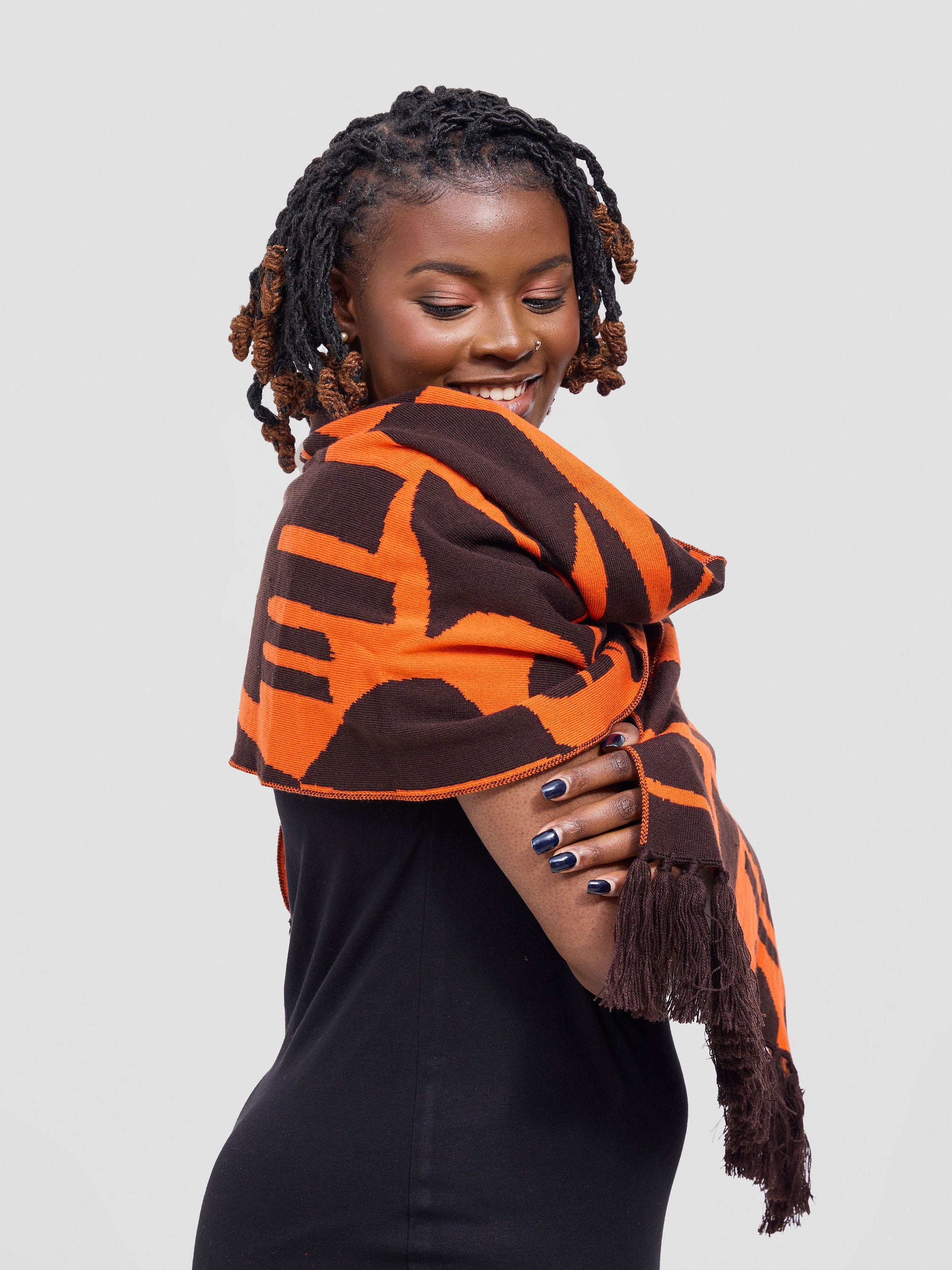 Vivo Lalani Scarf With Fringes - Chocolate / Orange Samba Print