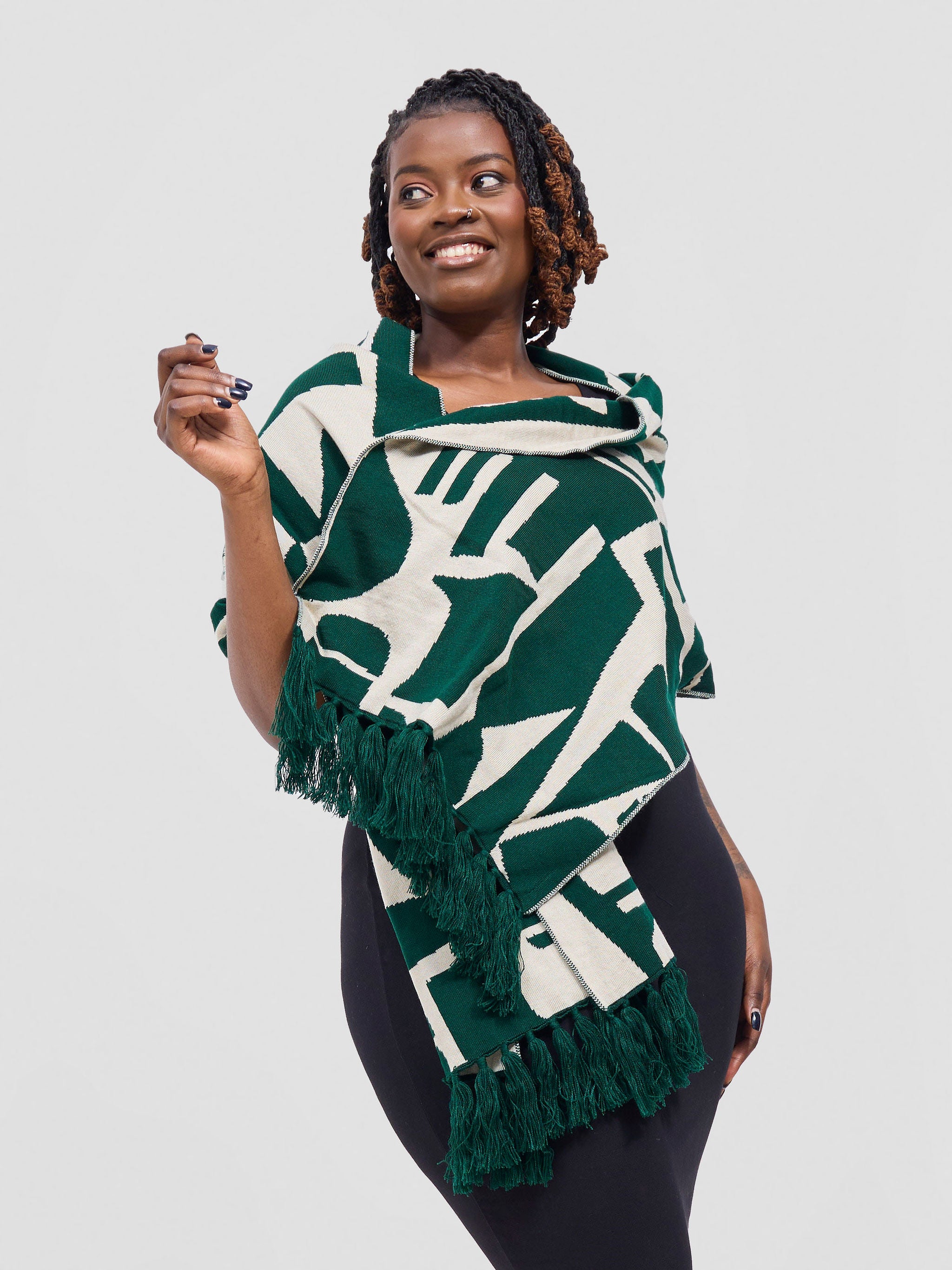 Vivo Lalani Scarf With Fringes - Light Emerald Green / Ivory Samba Print