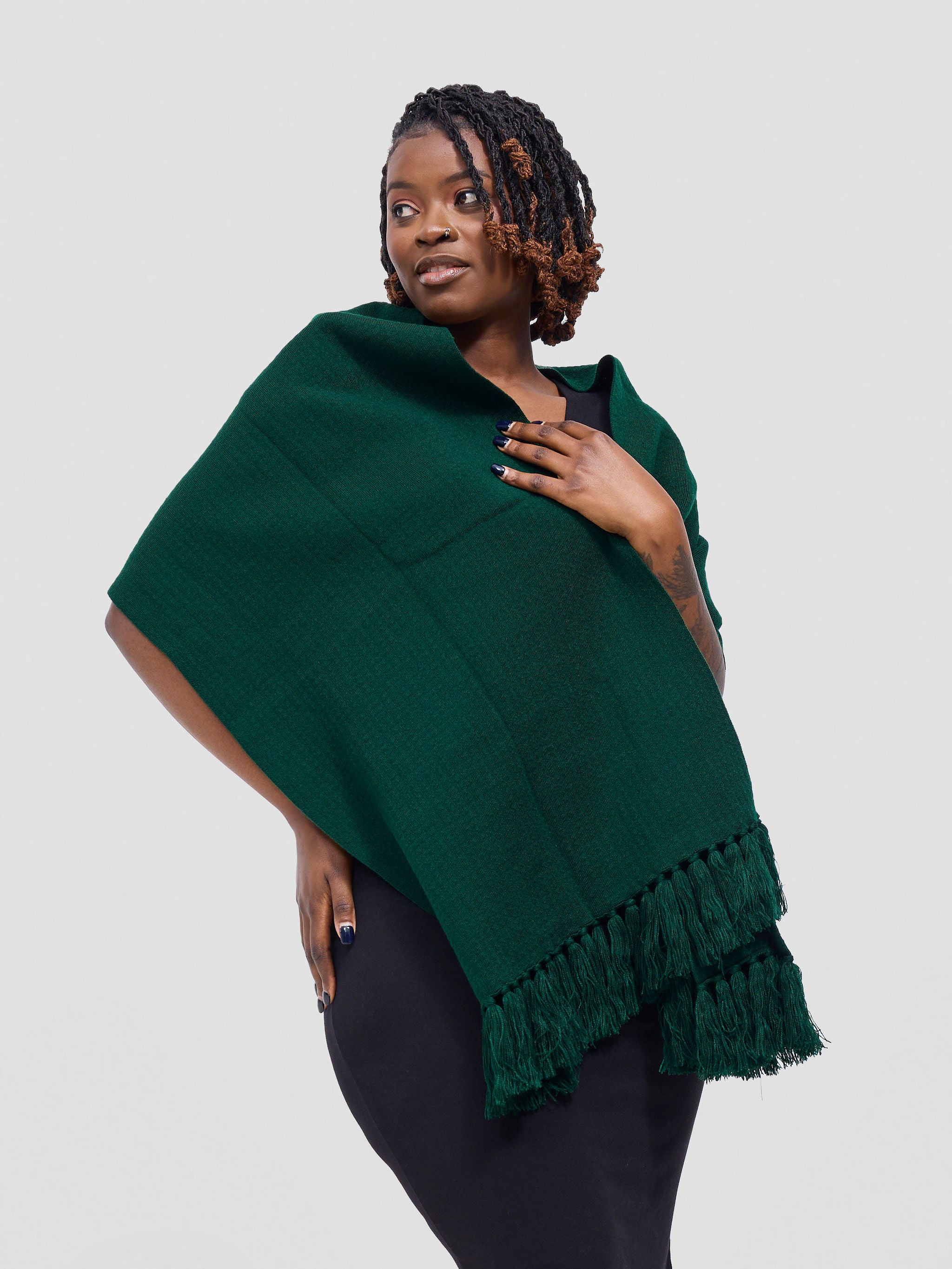 Vivo Lalani Scarf With Fringes - Dark Green