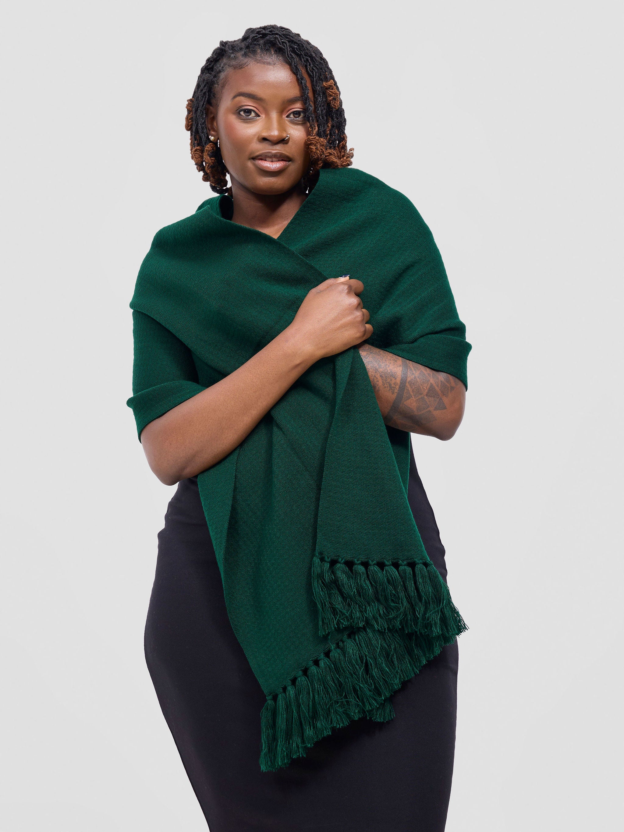 Vivo Lalani Scarf With Fringes - Dark Green