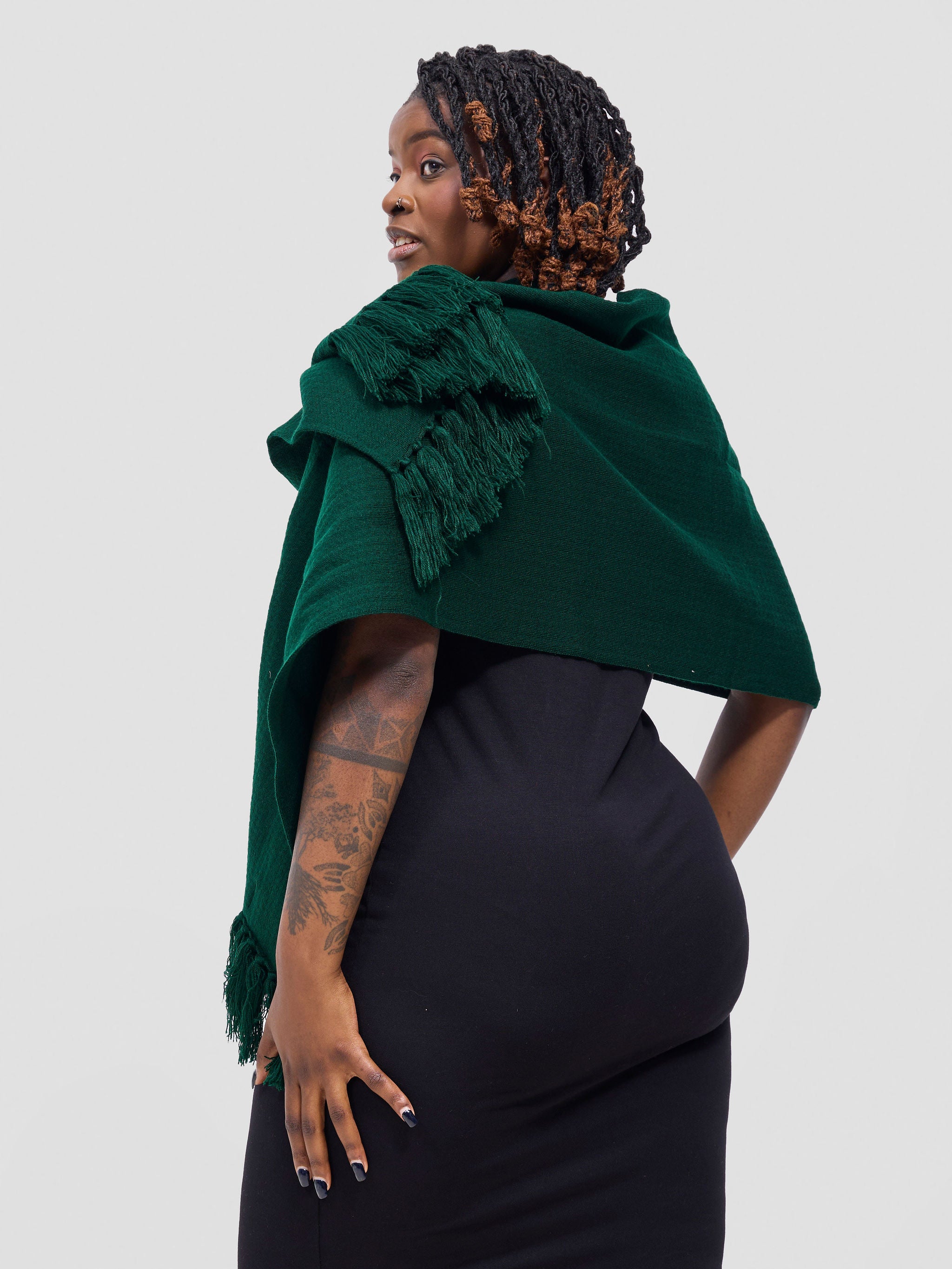 Vivo Lalani Scarf With Fringes - Dark Green