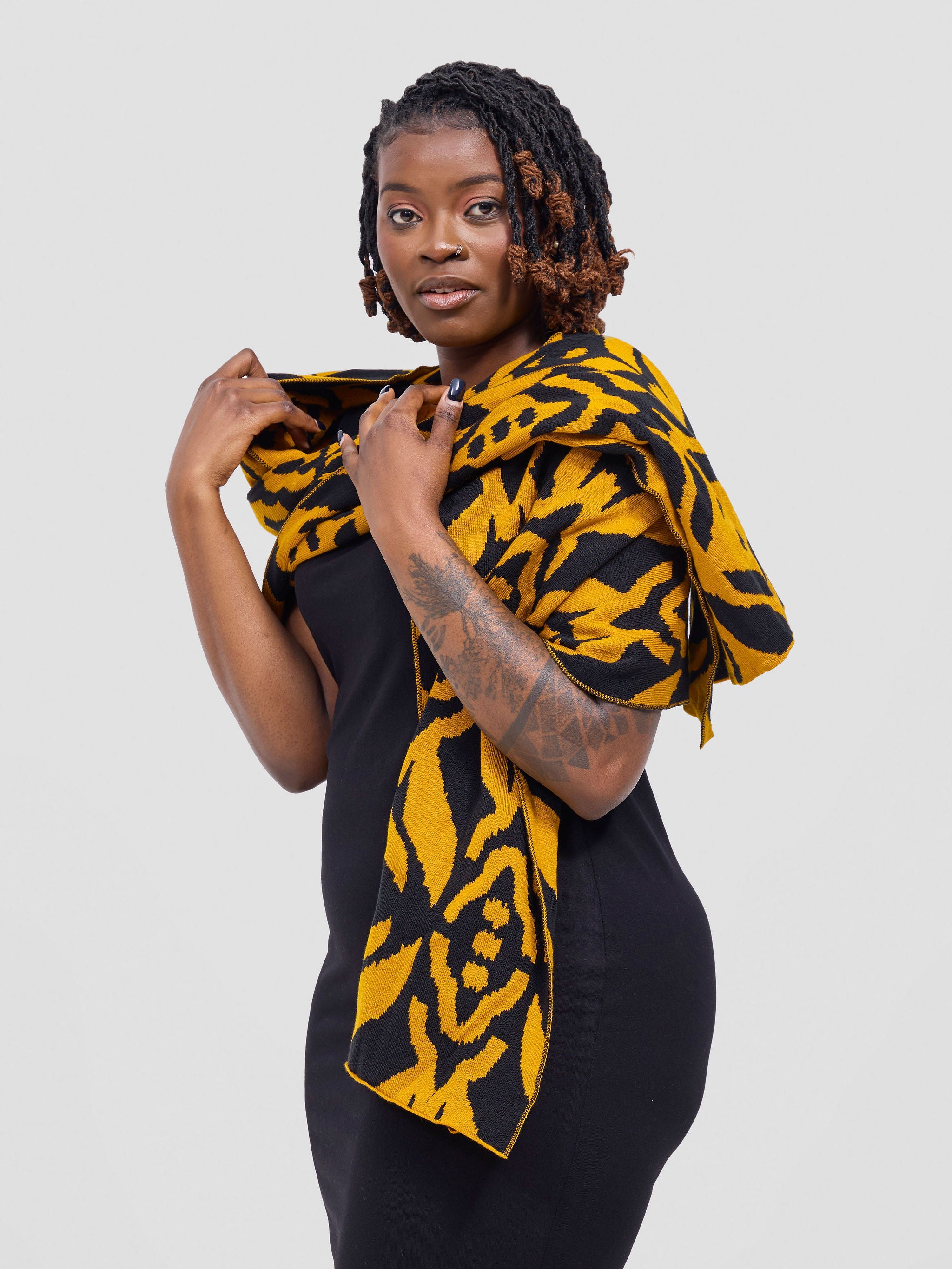 Vivo Lalani Scarf Without Fringes - Mustard / Black  Ukwi Print