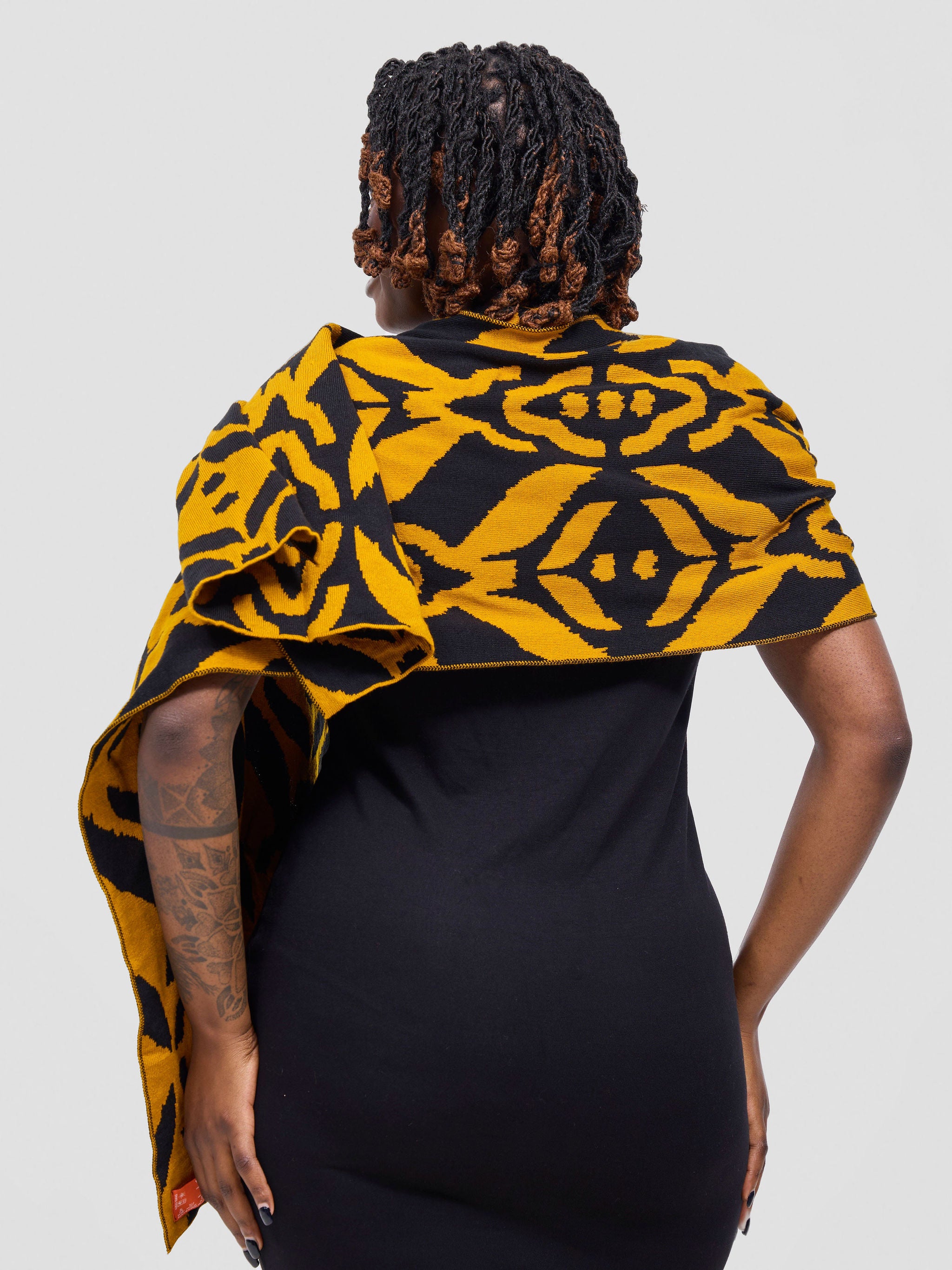 Vivo Lalani Scarf Without Fringes - Mustard / Black  Ukwi Print