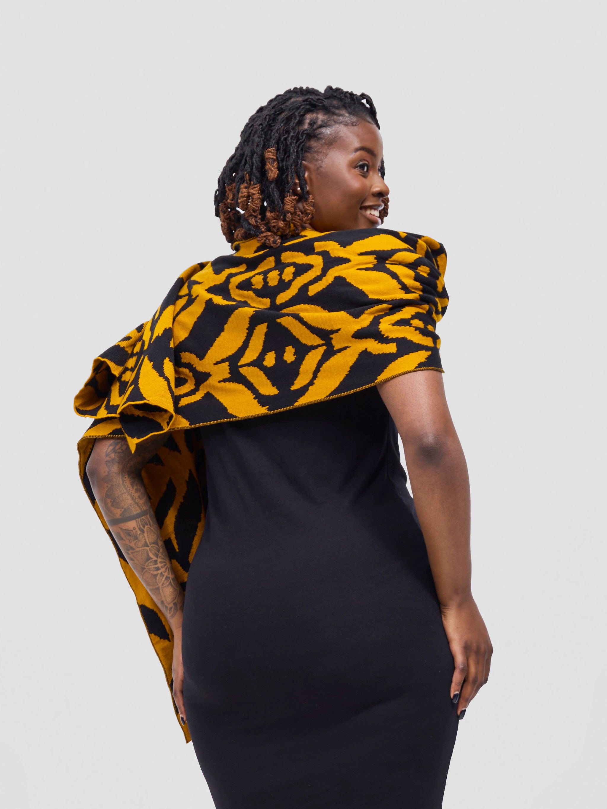 Vivo Lalani Scarf Without Fringes - Mustard / Black  Ukwi Print