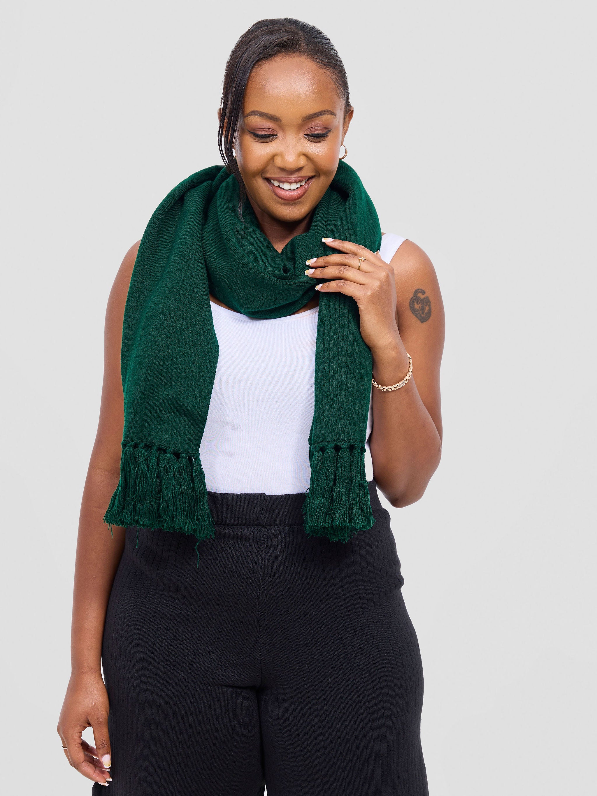 Vivo Lalani Scarf With Fringes - Dark Green