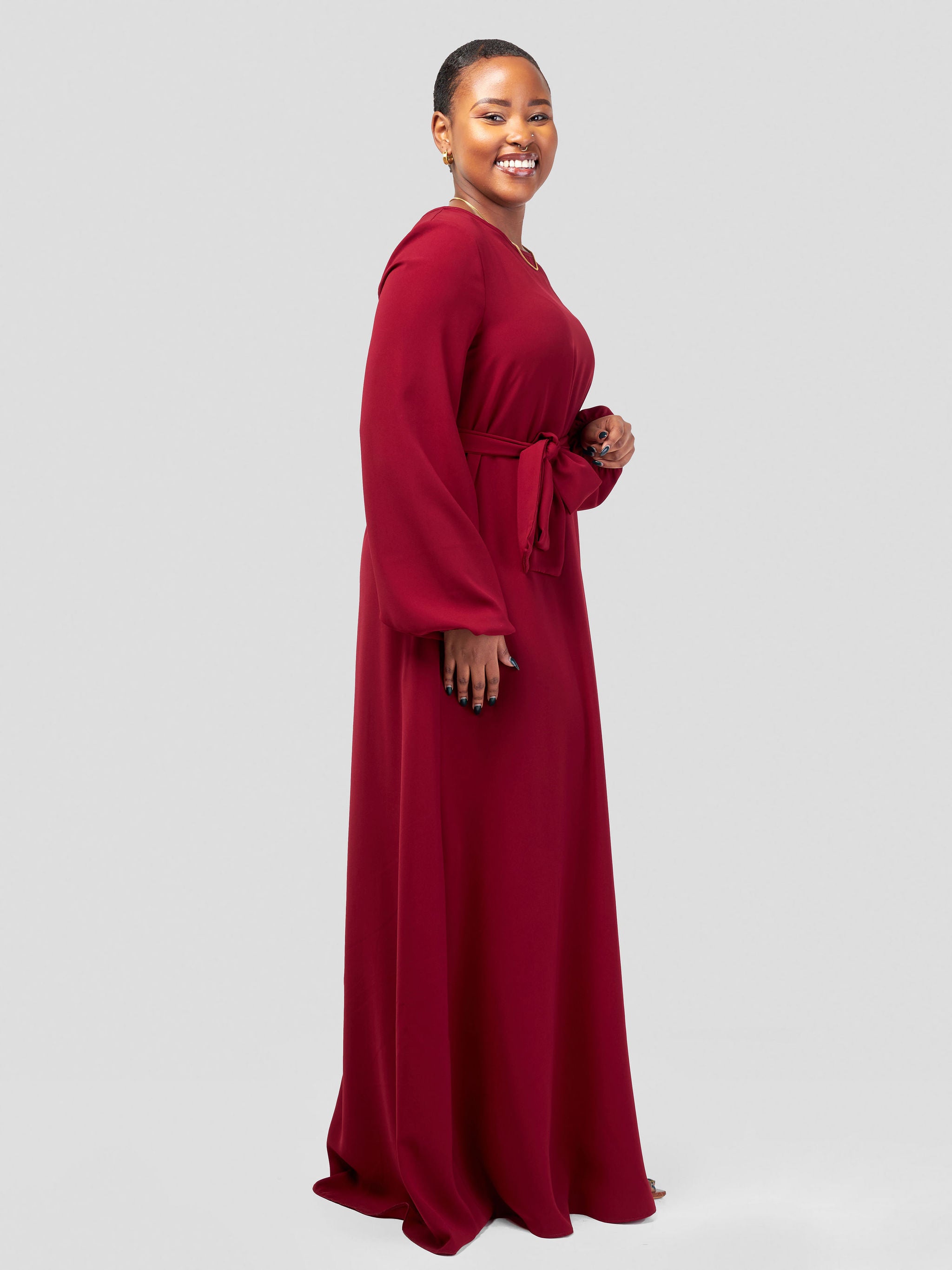Vivo Basic Bishop Sleeve Tent Maxi Dress - Maroon