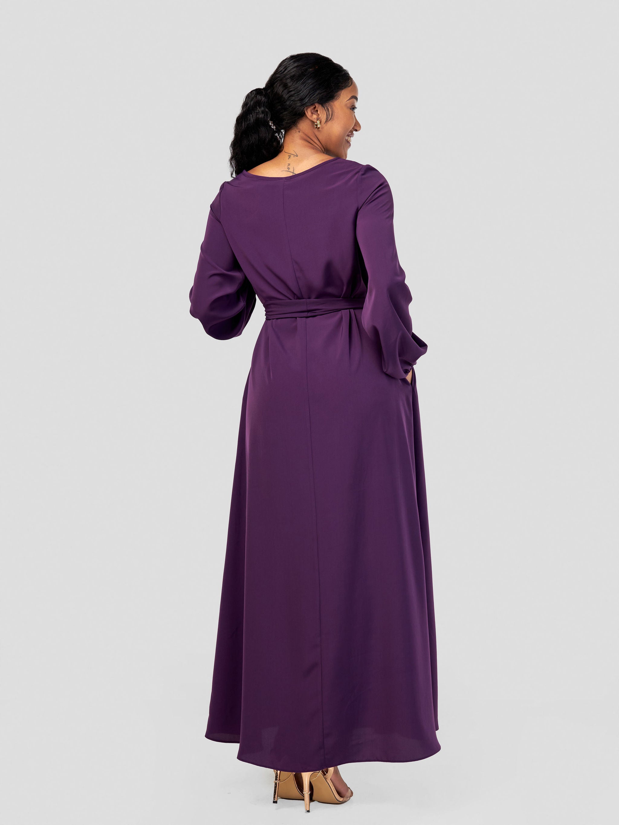 Vivo Basic Bishop Sleeve Tent Maxi Dress - Purple