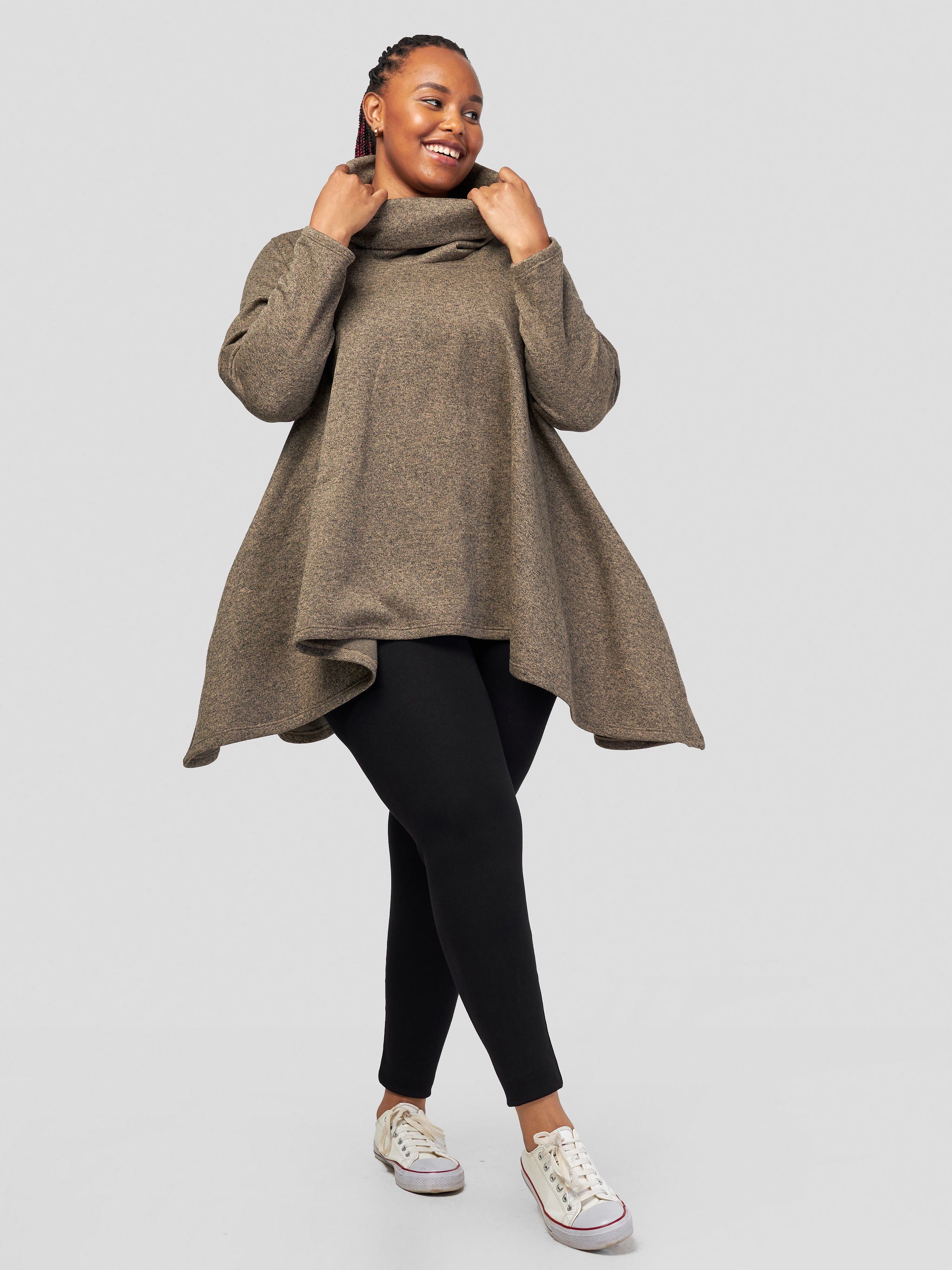 Vivo Basic Imelda Cowl Sweater - Dark Taupe