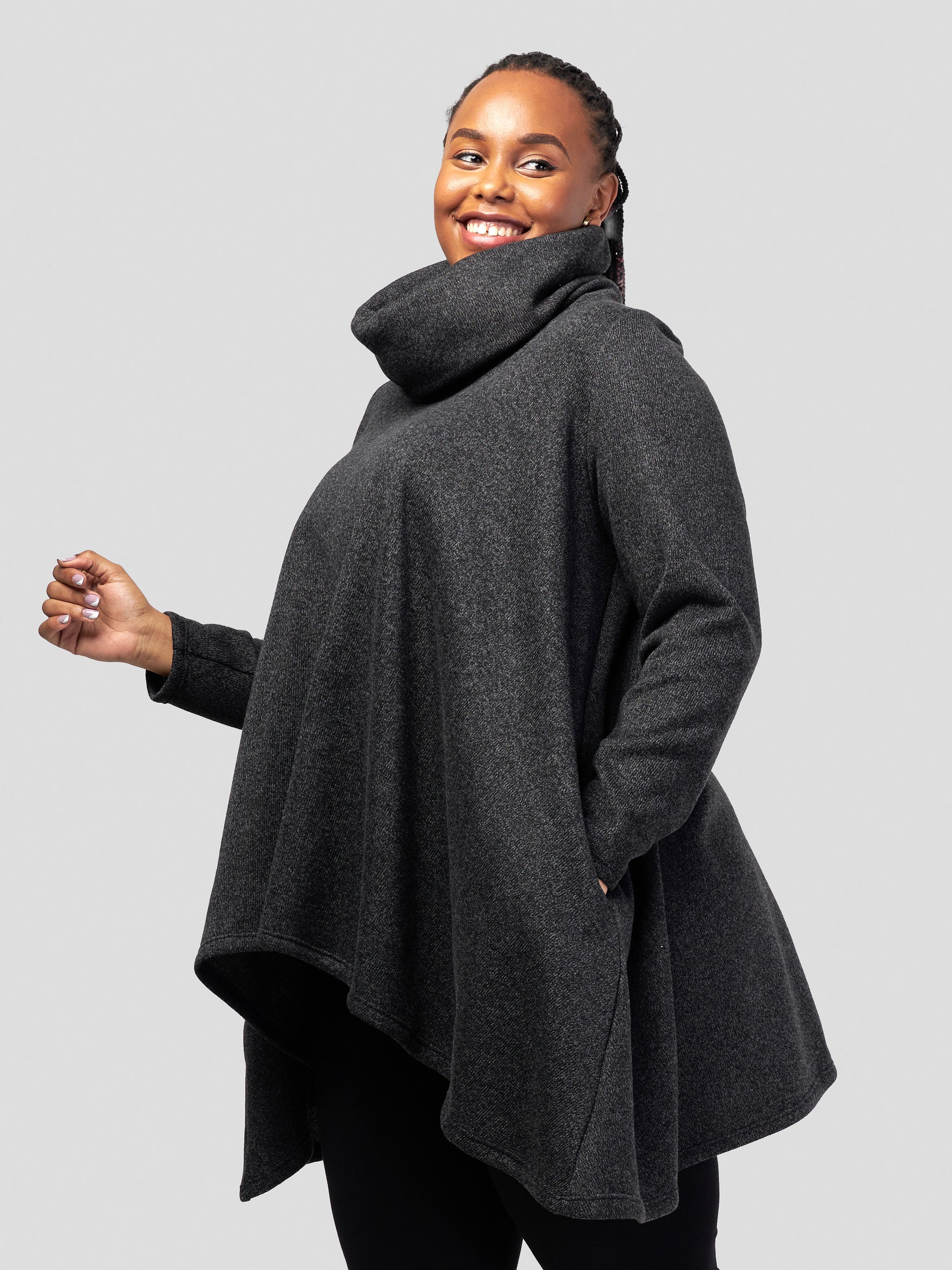 Vivo Basic Imelda Cowl Sweater -  Dark Grey