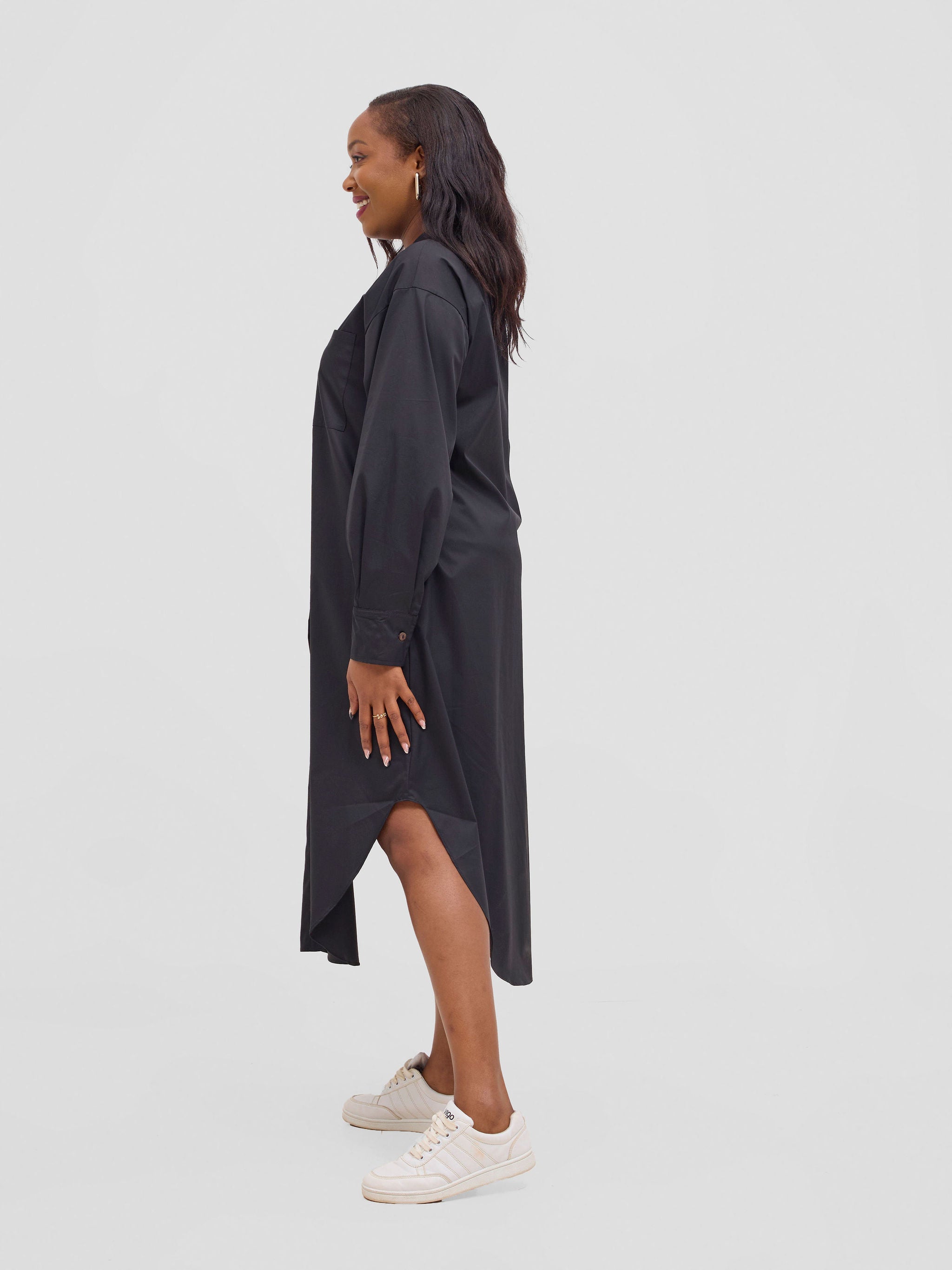 Safari Mansi Bishop Sleeve Shacket - Black