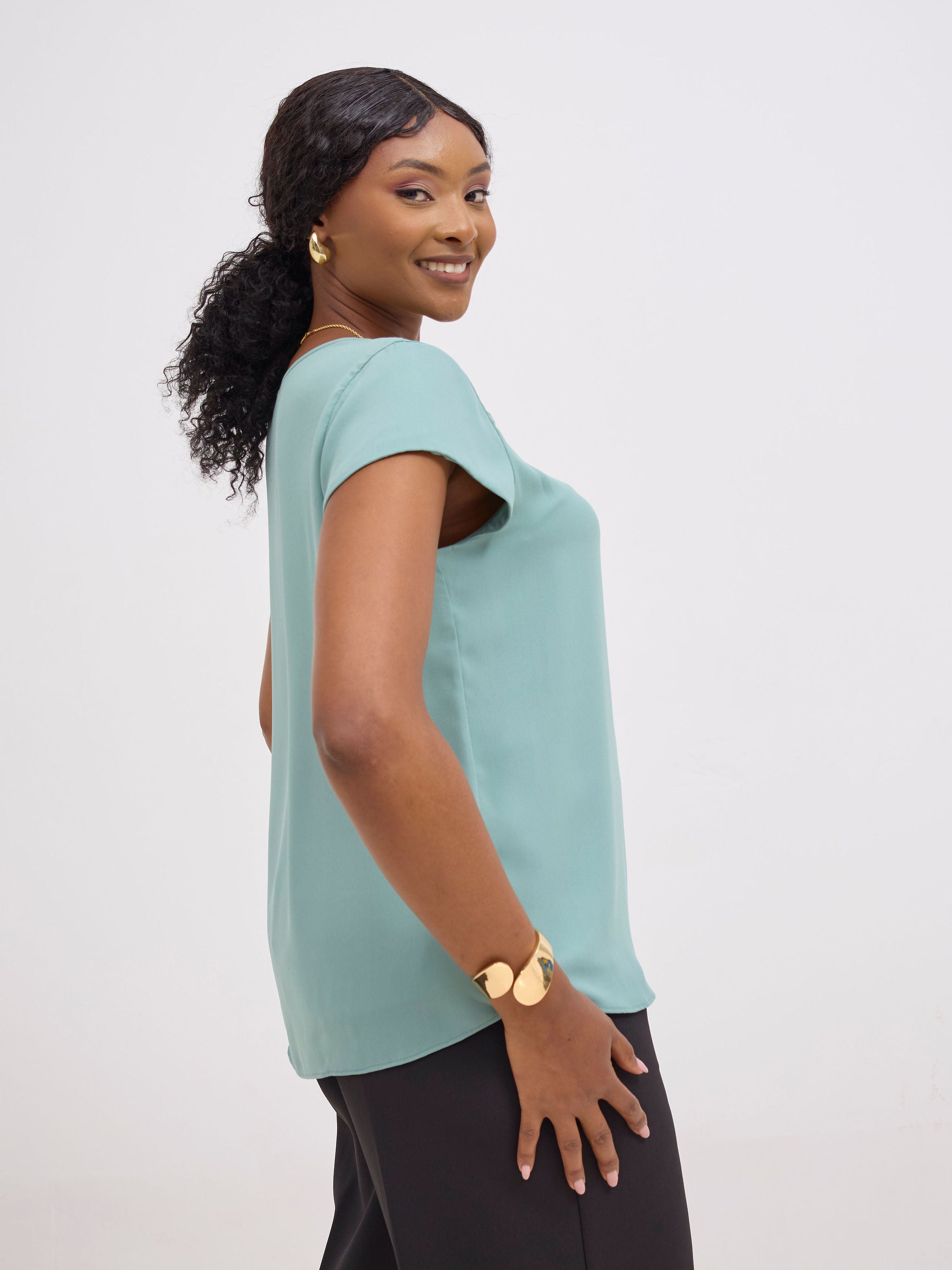 Vivo Basic Chiffon Cap Sleeve Top (Double Layered) - Mint Green