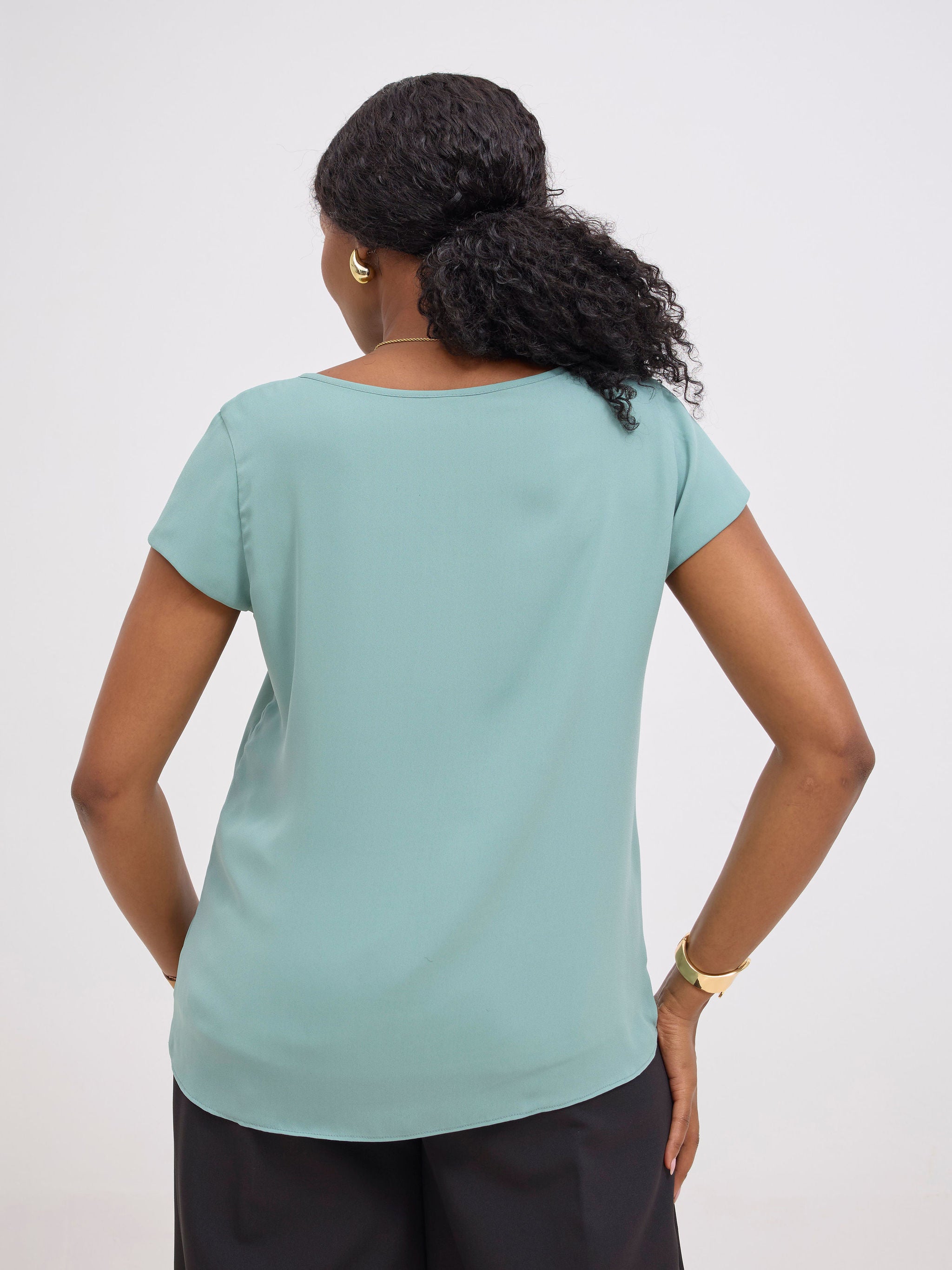 Vivo Basic Chiffon Cap Sleeve Top (Double Layered) - Mint Green