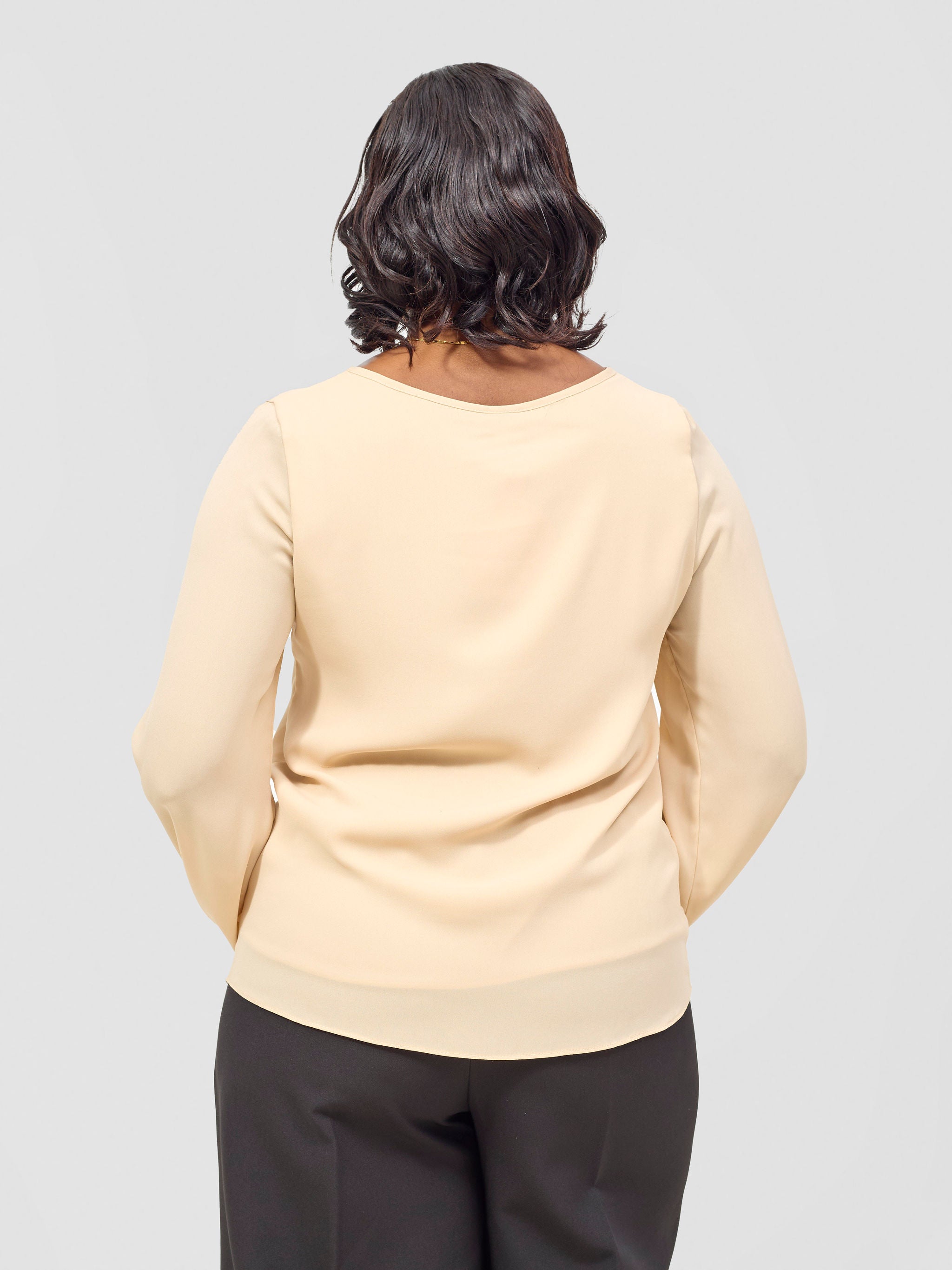 Vivo Chari Basic Chiffon Bishop Sleeve Top (Double Layered) - Light Beige