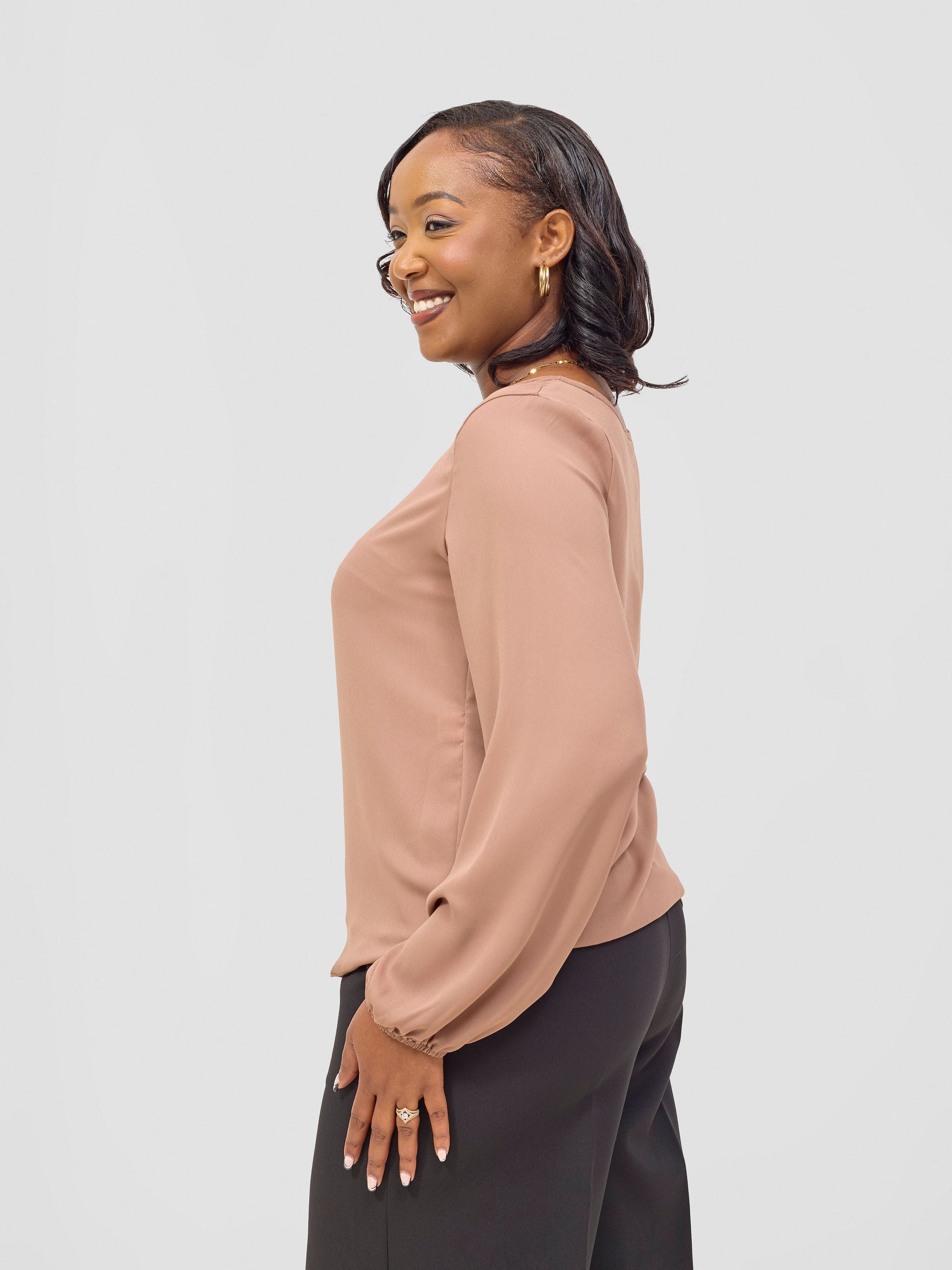 Vivo Chari Basic Chiffon Bishop Sleeve Top (Double Layered) - Dark Tan