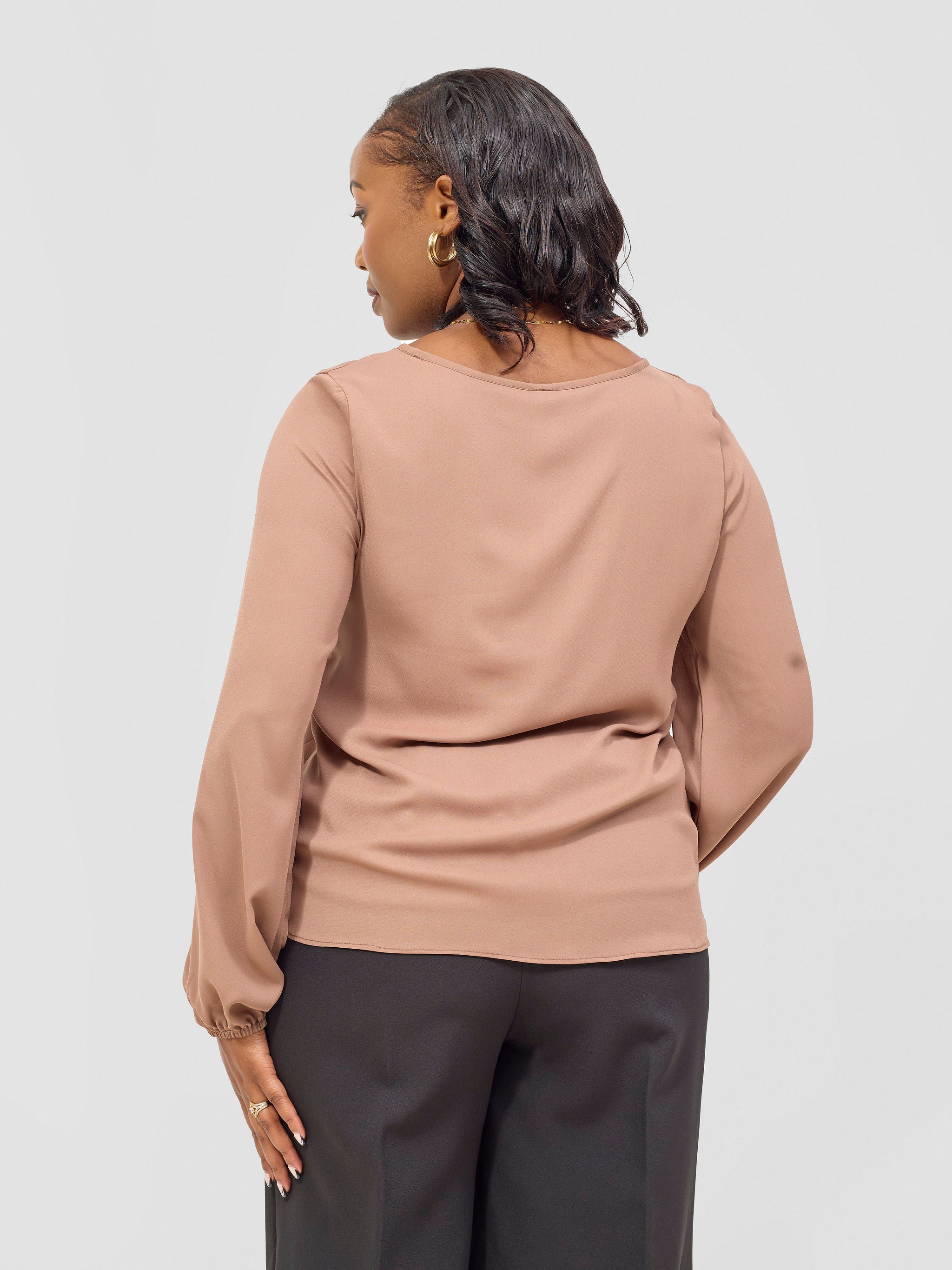 Vivo Chari Basic Chiffon Bishop Sleeve Top (Double Layered) - Dark Tan