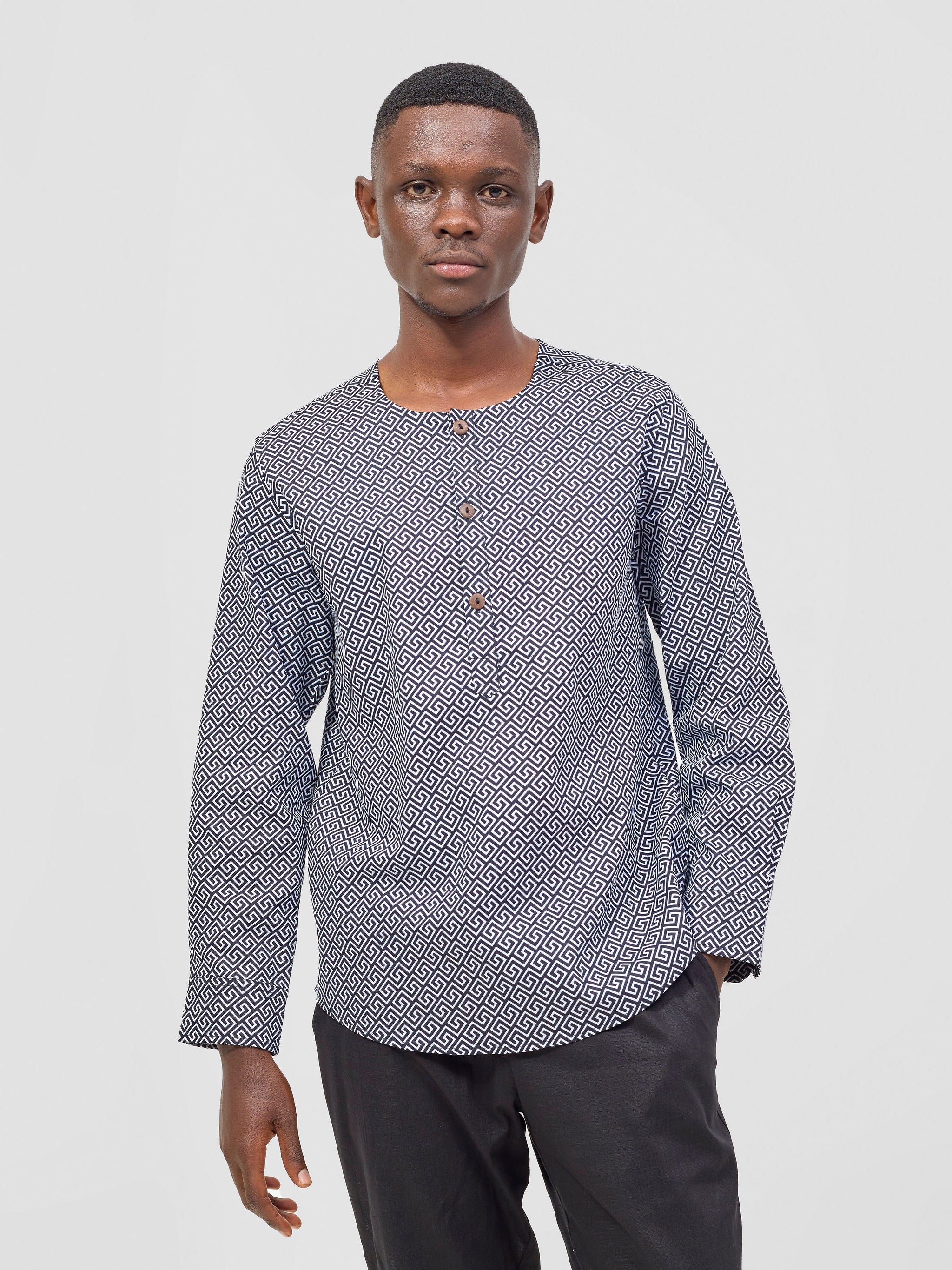 Safari Sizani Men's Kitenge Placket Shirt - Himo Print