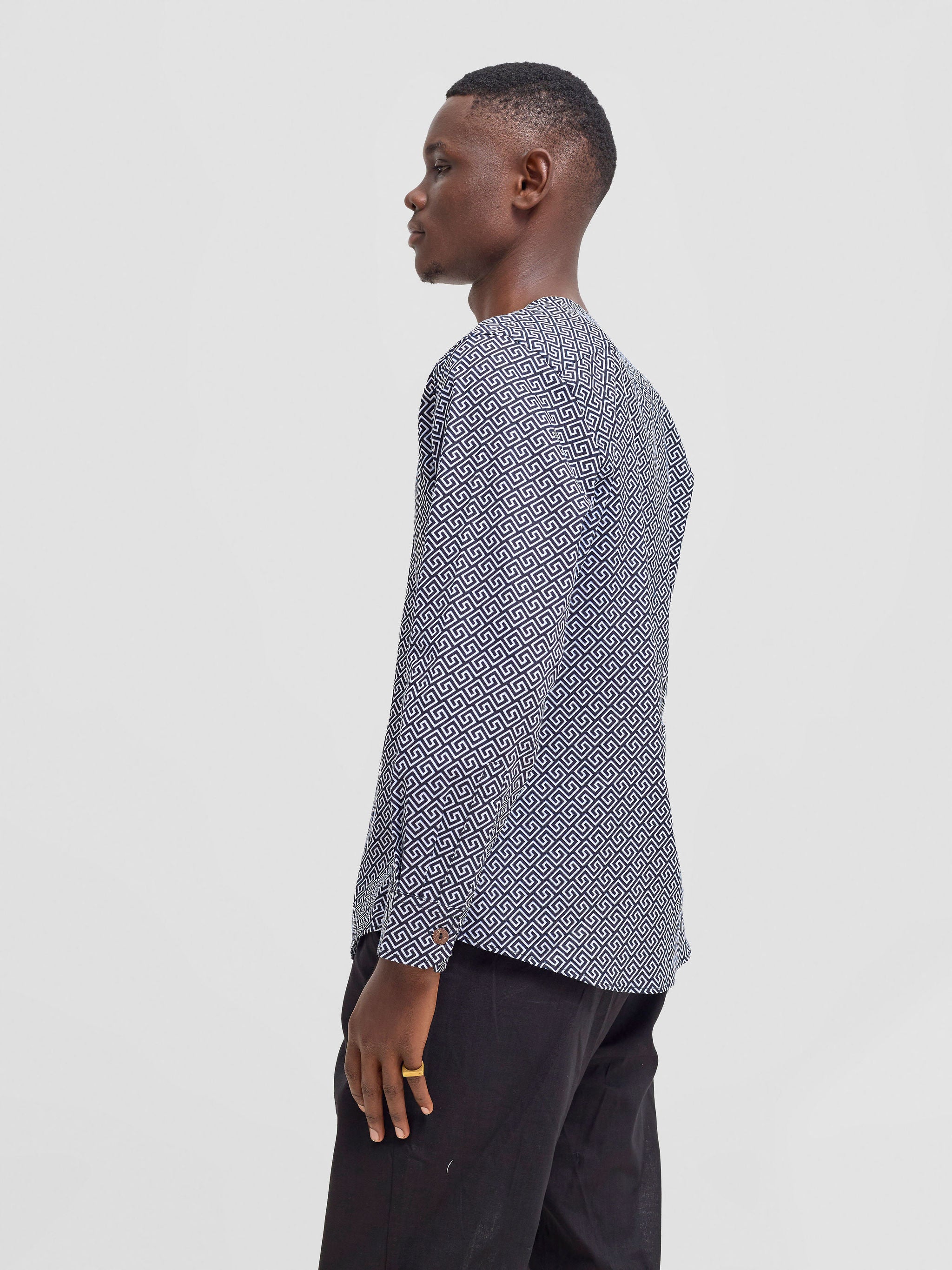 Safari Sizani Men's Kitenge Placket Shirt - Himo Print
