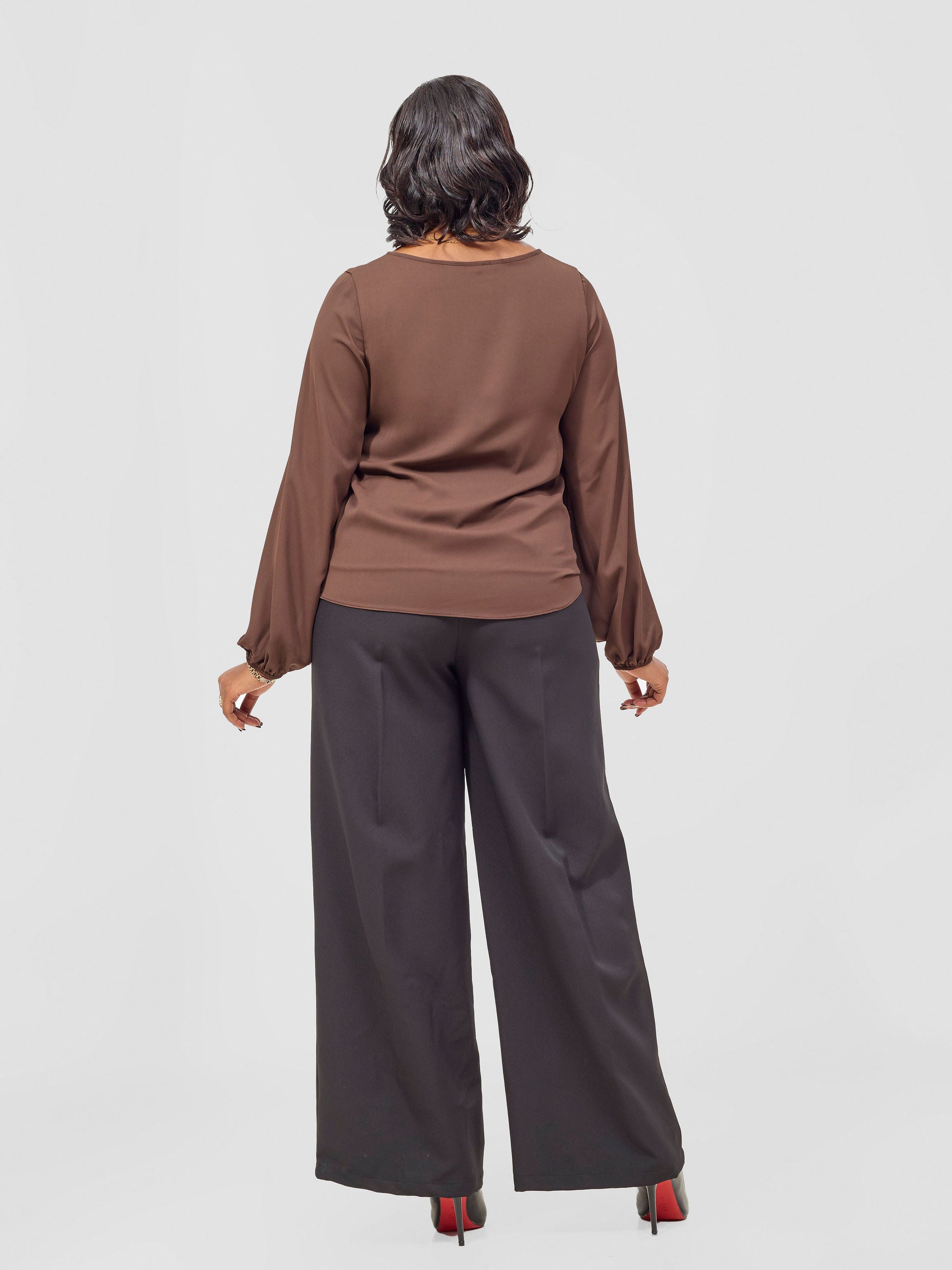 Vivo Chari Basic Chiffon Bishop Sleeve Top (Double Layered) - Chocolate