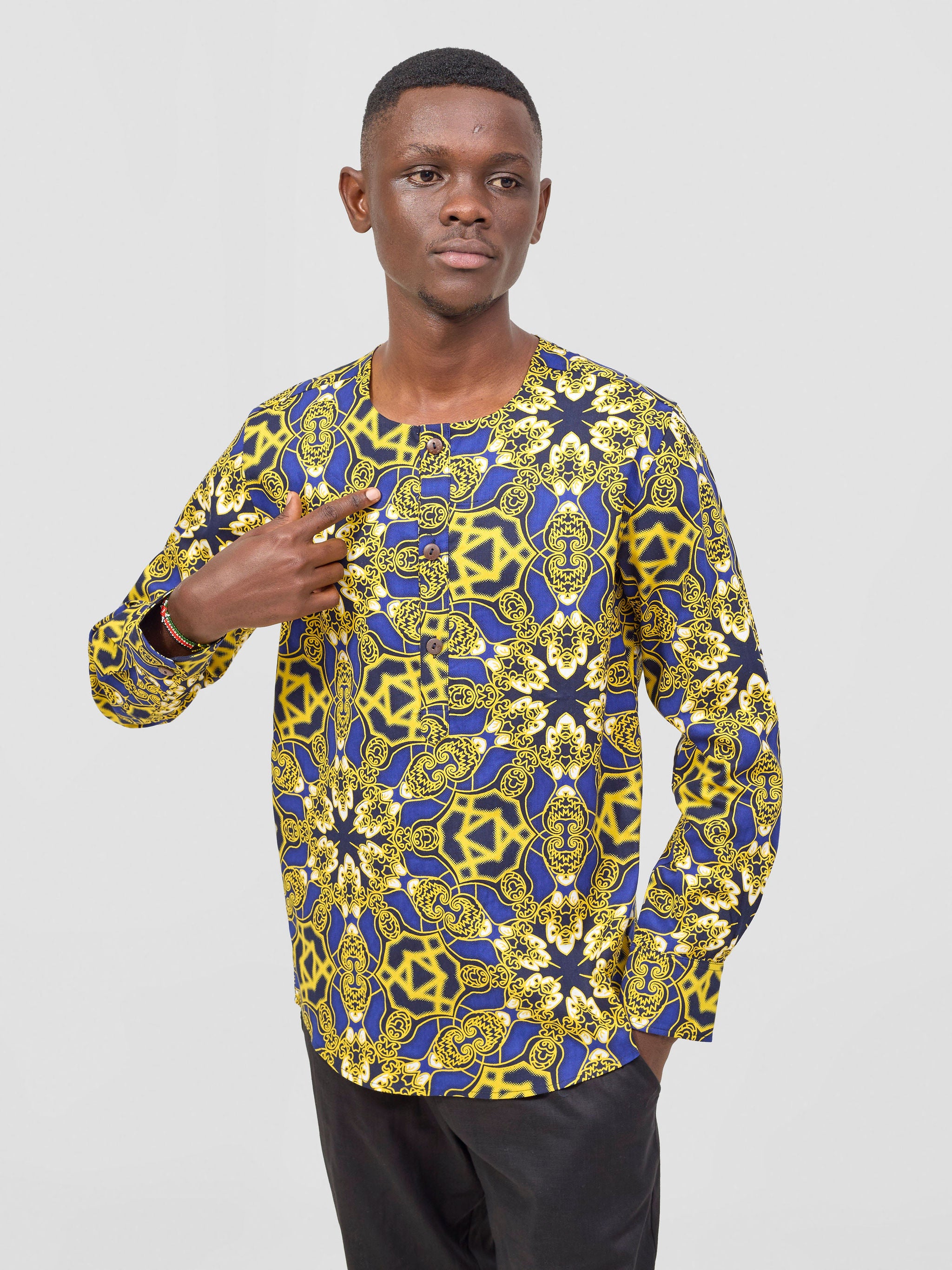 Safari Sizani Men's Kitenge Placket Shirt - Keri Print