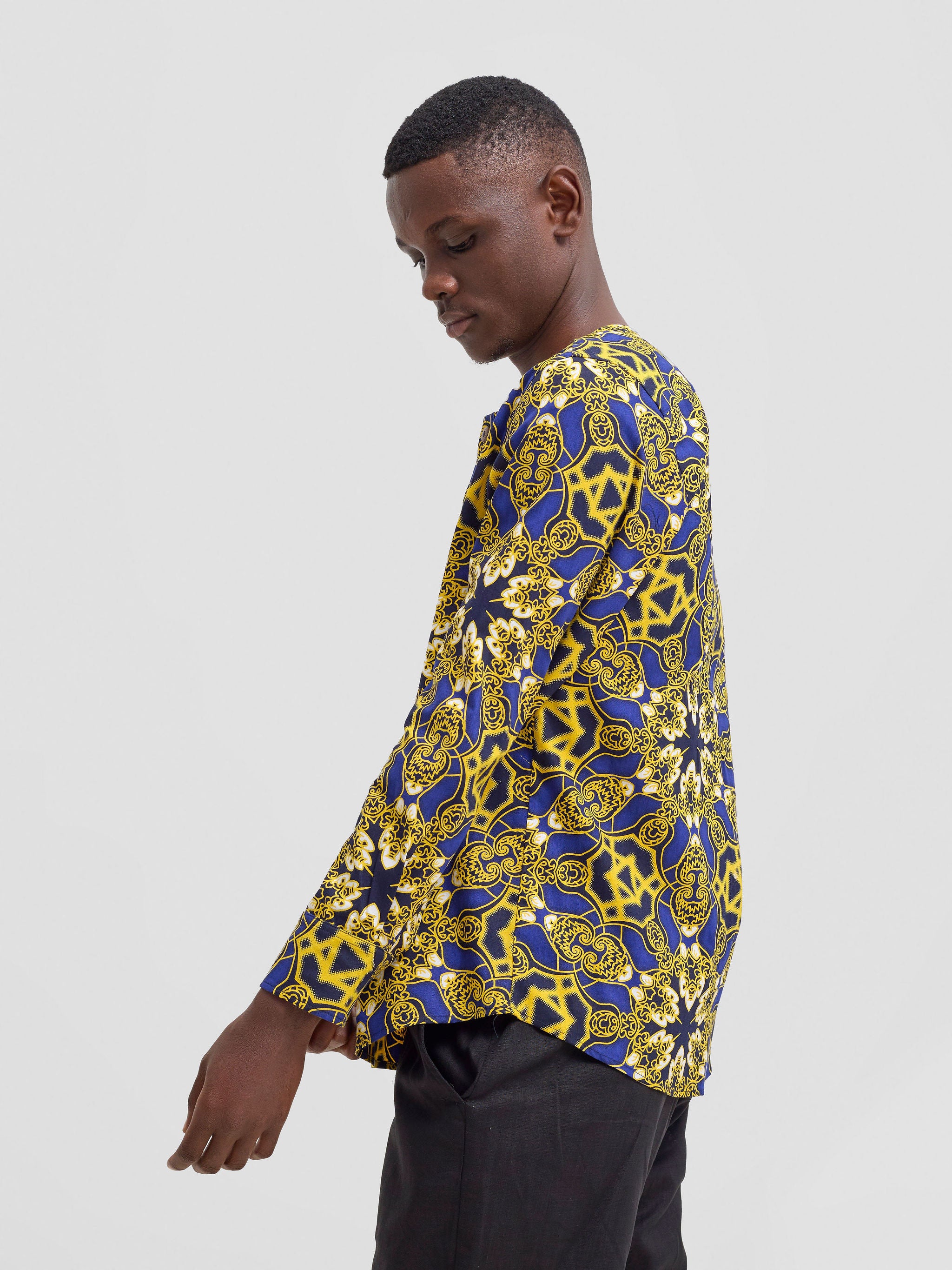 Safari Sizani Men's Kitenge Placket Shirt - Keri Print