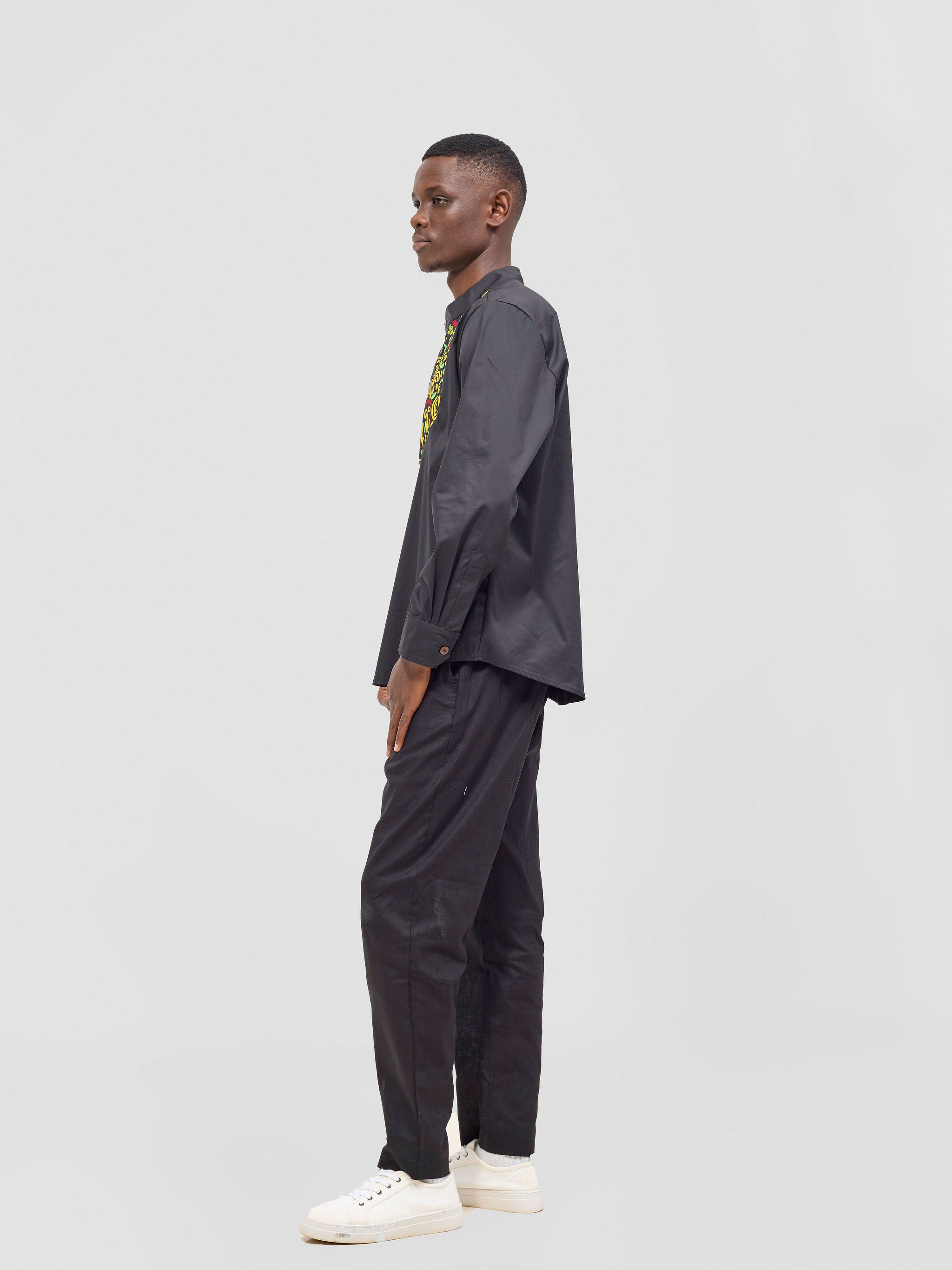 Safari Sizani Men's Kitenge Tuxedo Shirt - Black