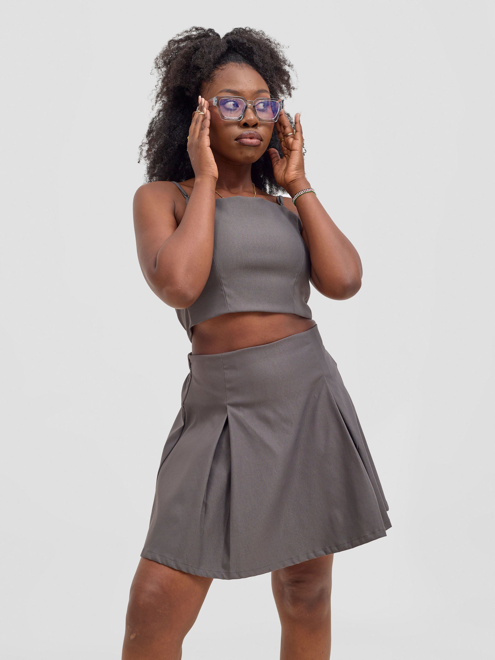 Zoya Kyro Pleated Mini Skirt - Grey