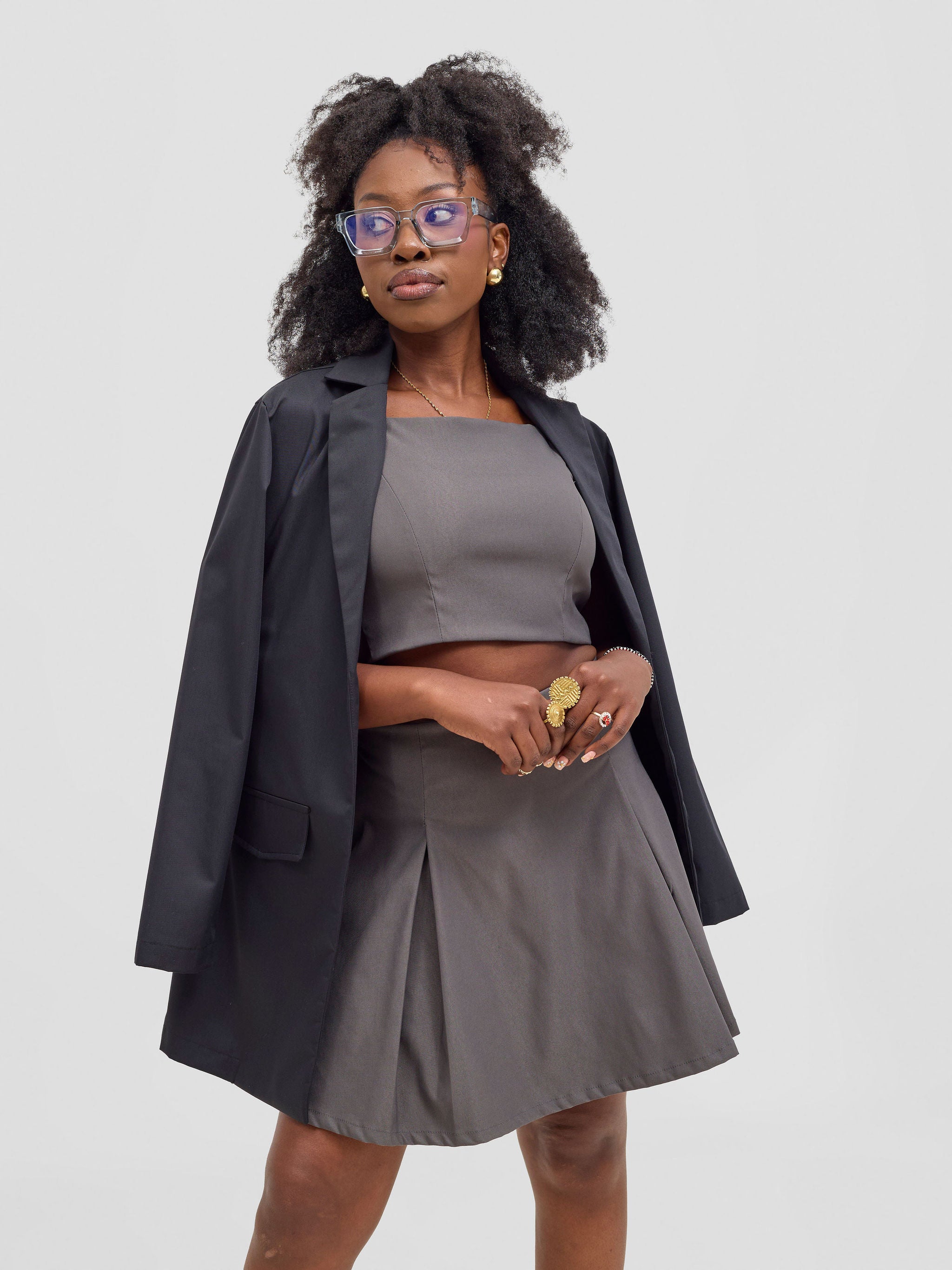 Zoya Kyro Pleated Mini Skirt - Grey