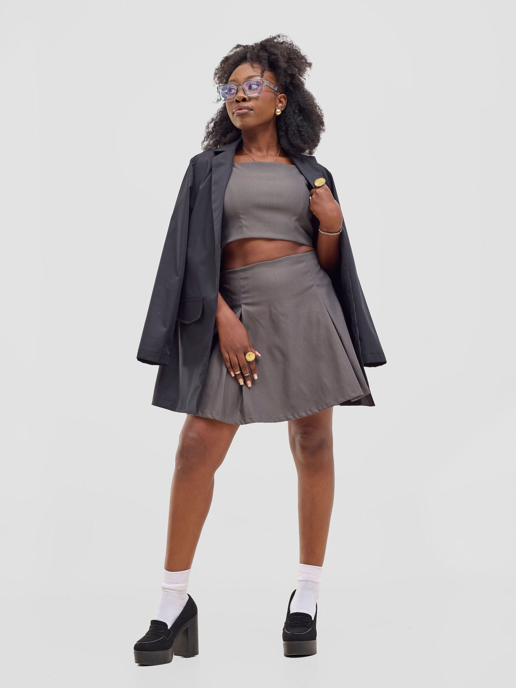 Zoya Kyro Pleated Mini Skirt - Grey