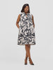 Vivo Asha Sleeveless Knee Length Dress - Grey / Black Print