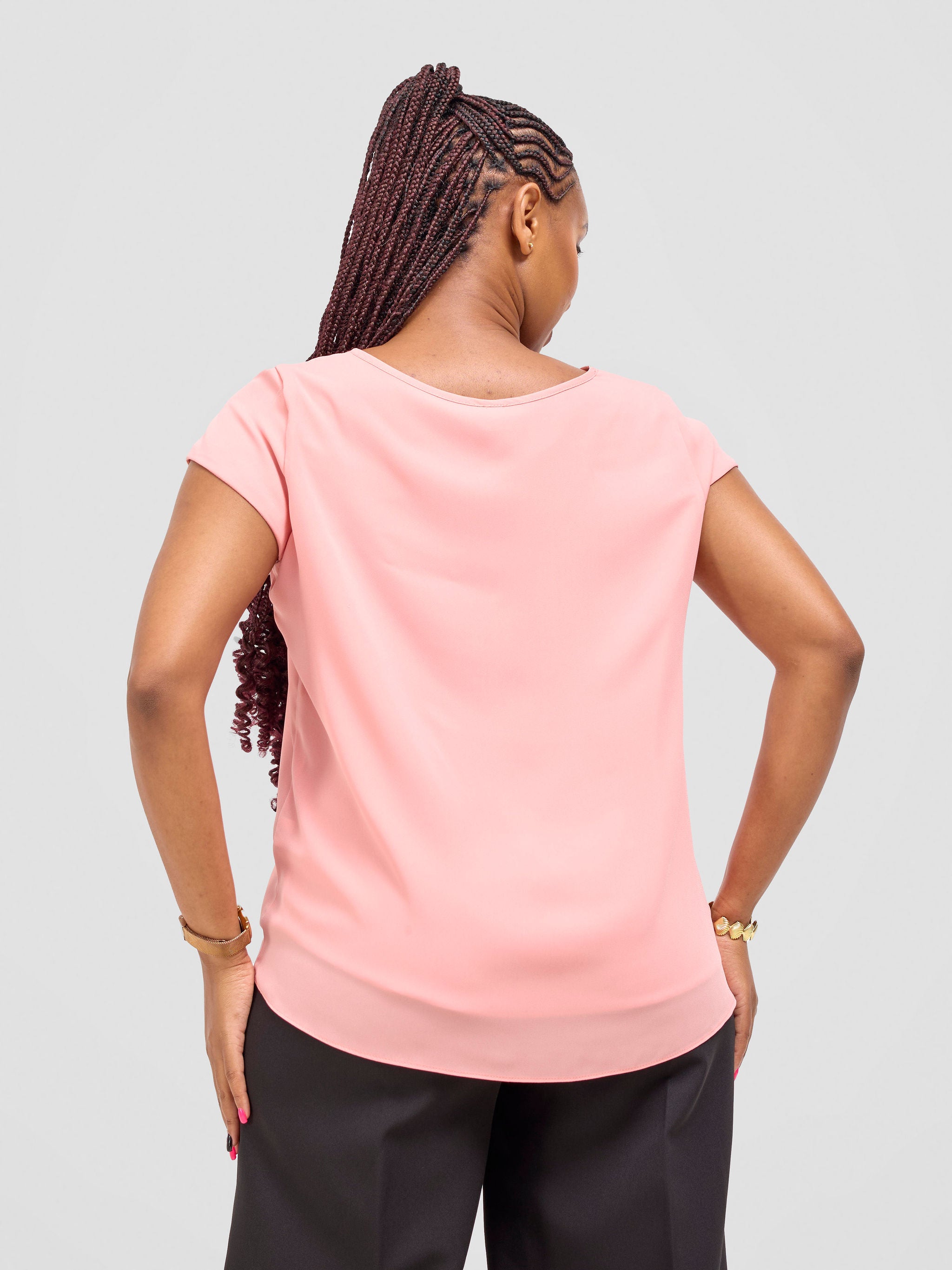Vivo Basic Chiffon Cap Sleeve Top (Double Layered) - Pink