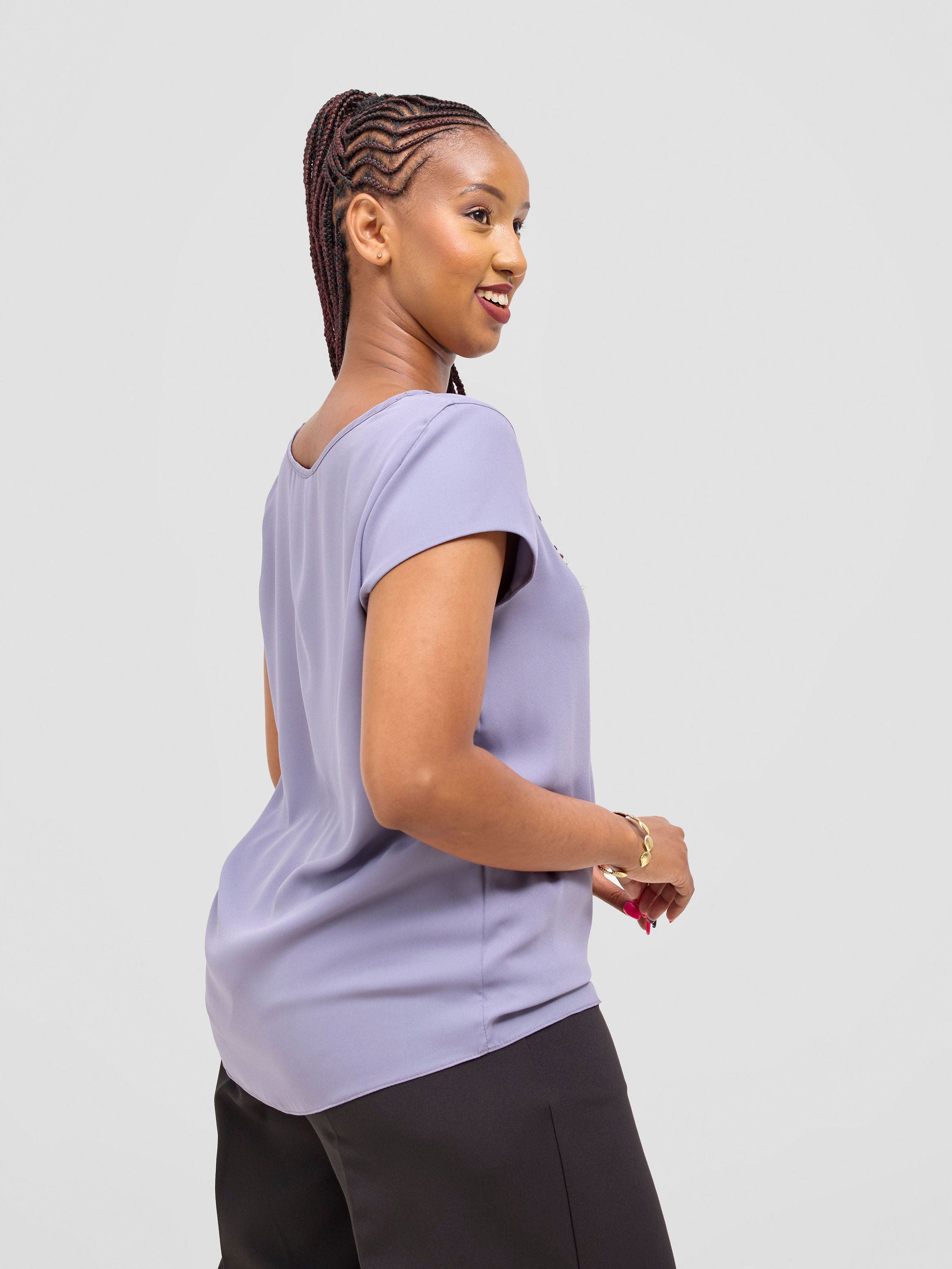 Vivo Basic Chiffon Cap Sleeve Top (Double Layered) - Grey