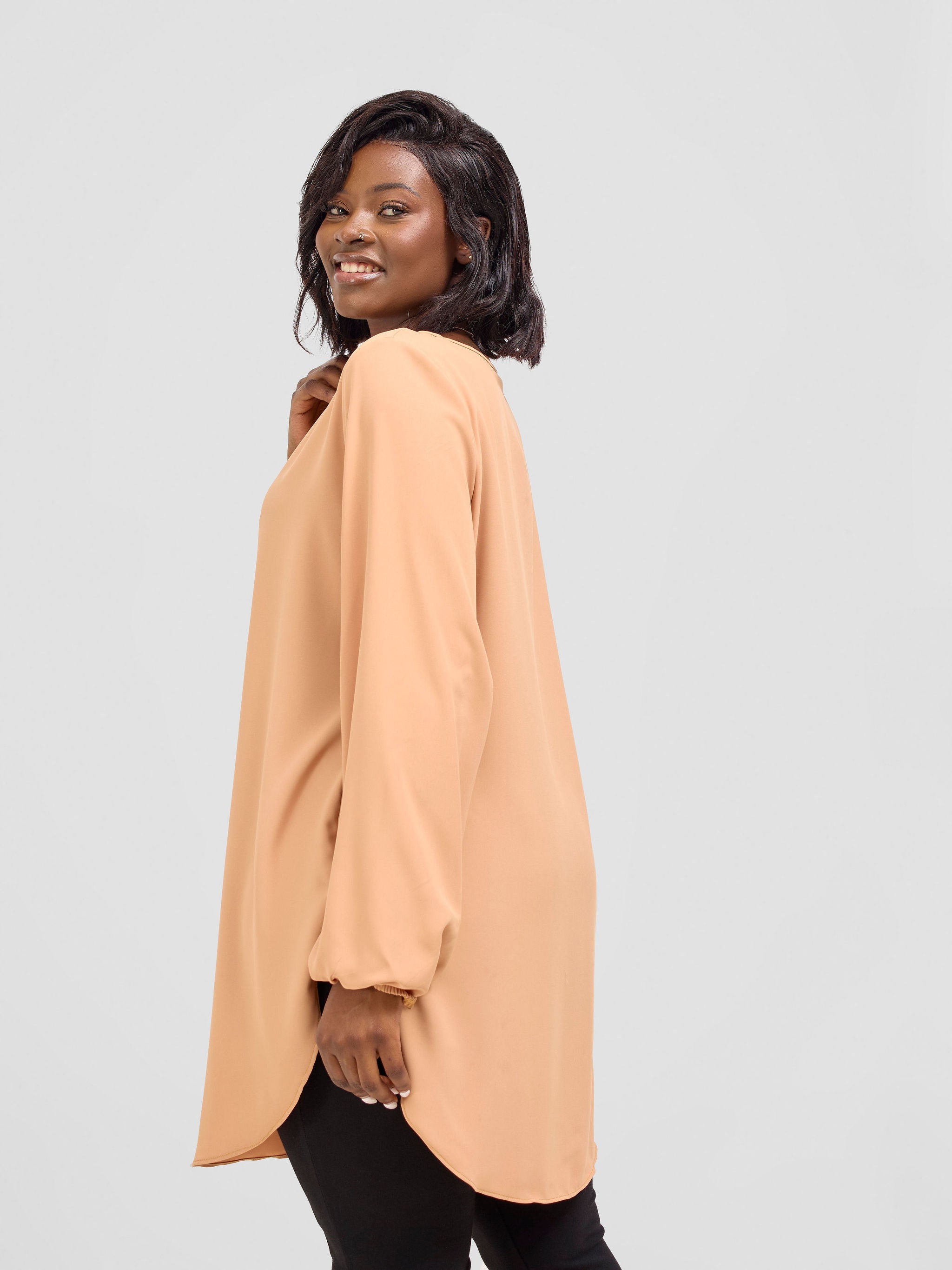 Vivo Basic Tsavo Scalloped Chiffon Top - Tan