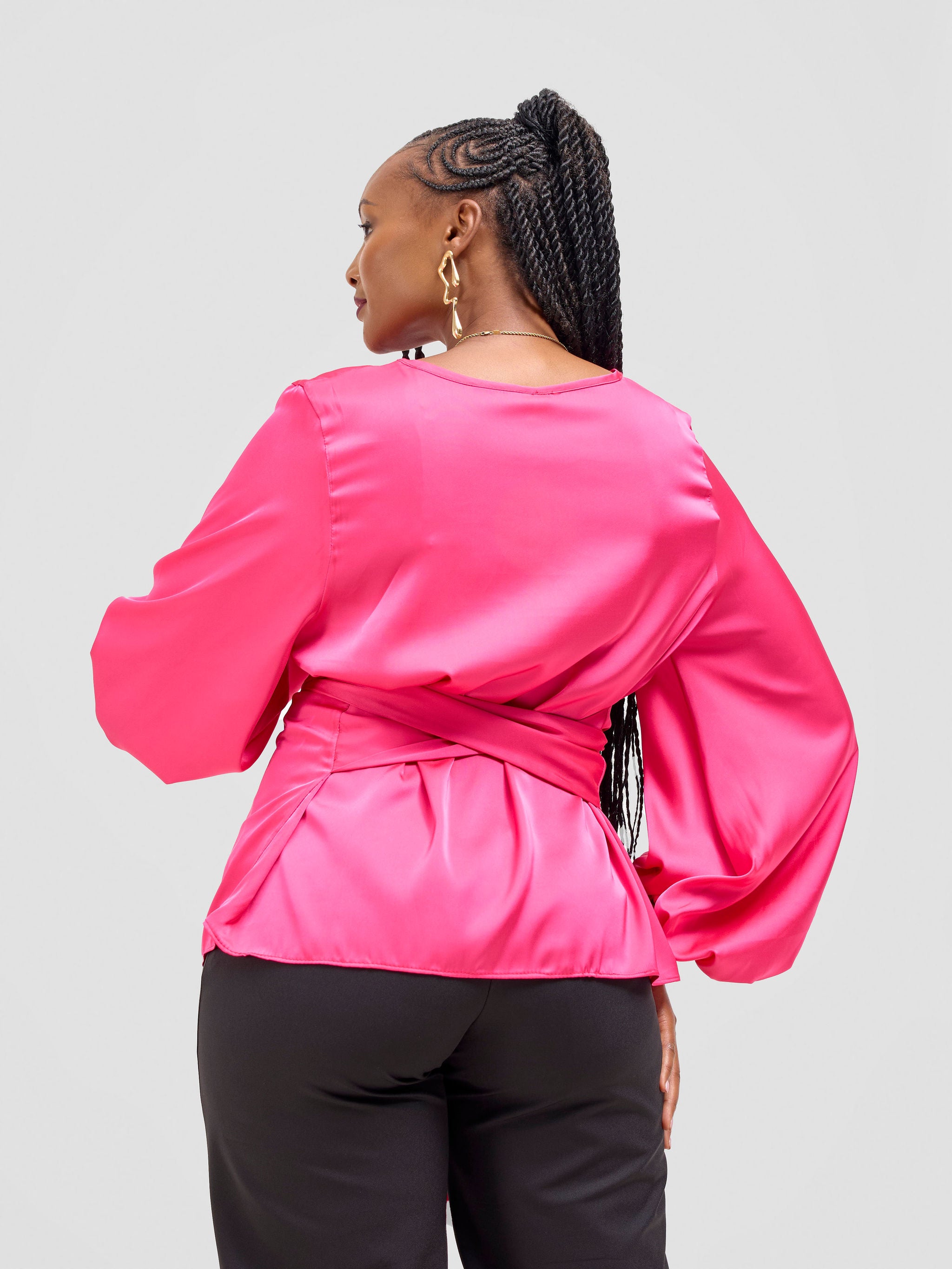 Vivo Basic Izzy Satin Bishop Sleeve Top - Pink