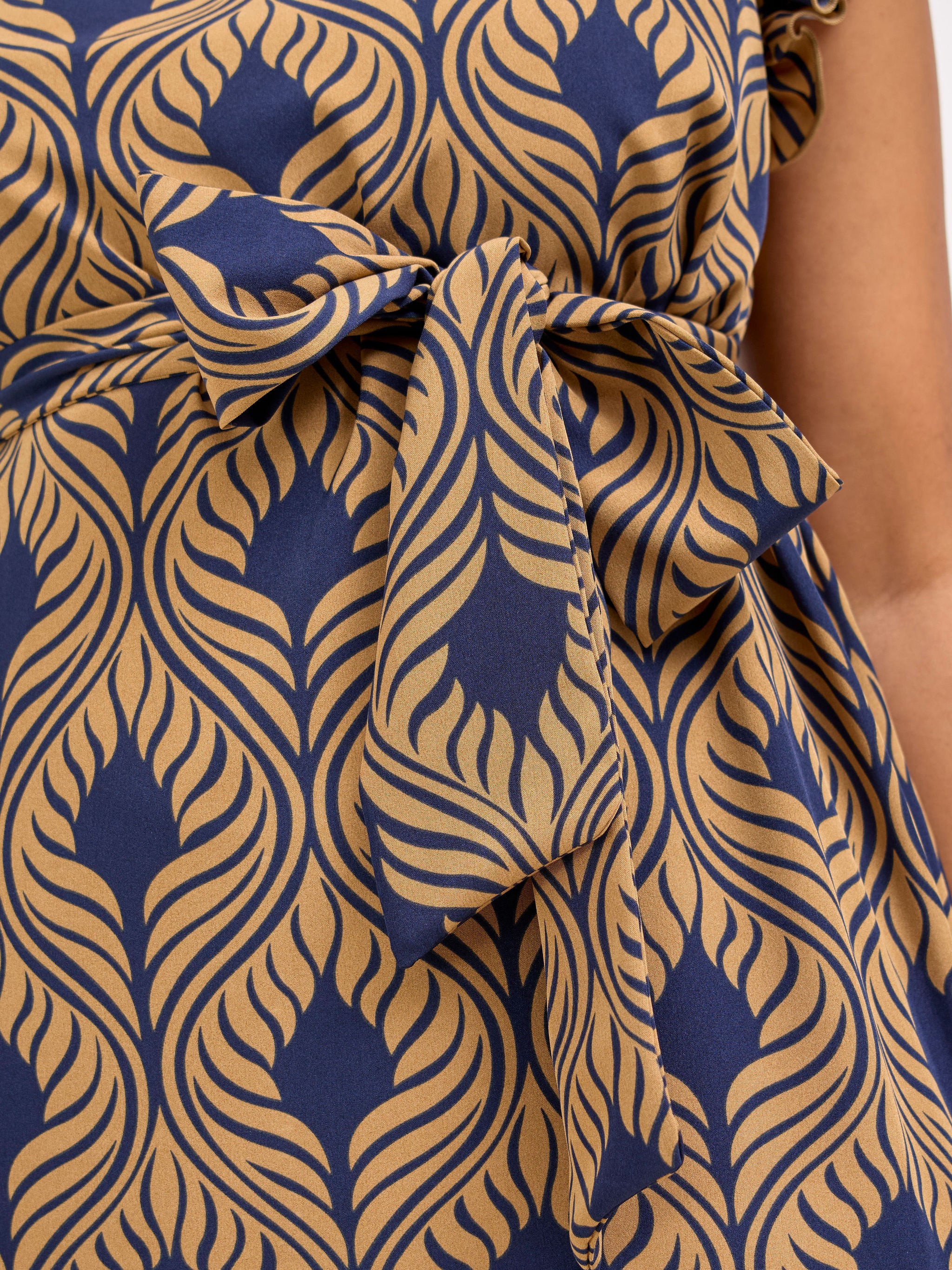 Vivo Nasinka A-line Knee Length Dress - Navy / Tan Sika Print