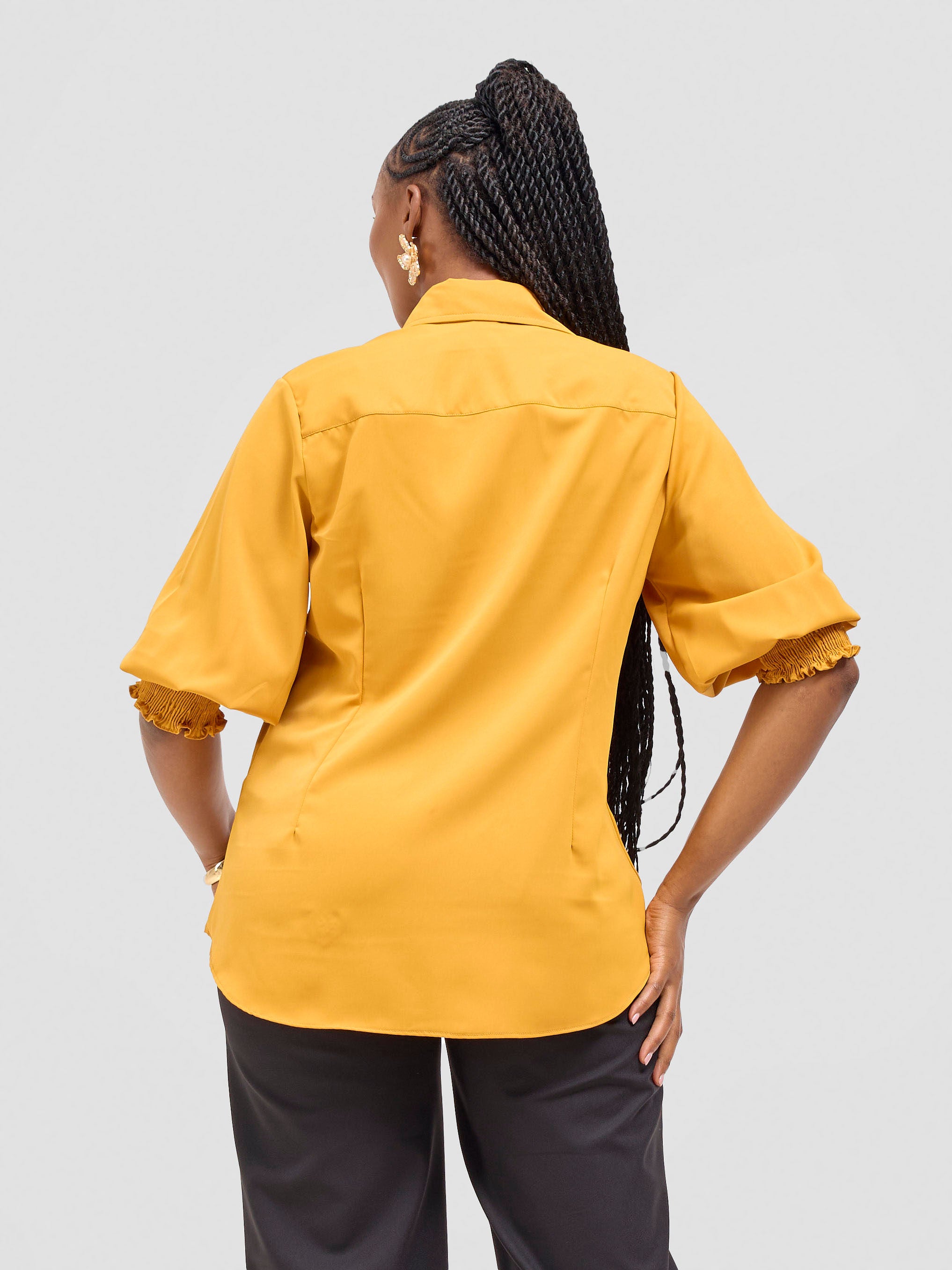 Vivo Fahari 3/4 Sleeve Shirred Shirt - Dark Mustard