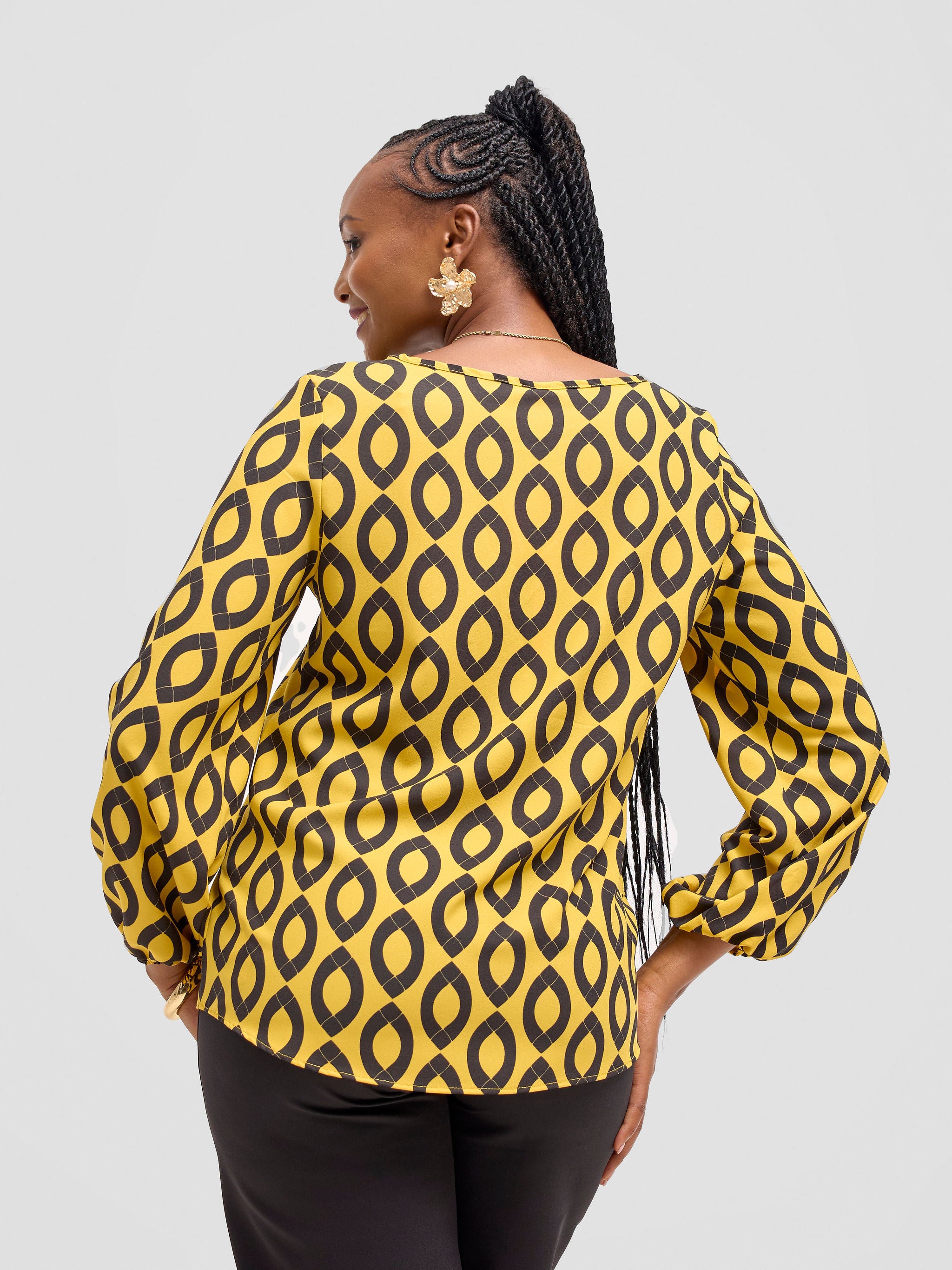 Vivo Jasiri Bishop Sleeve Layered Top - Mustard / Black Dala Print