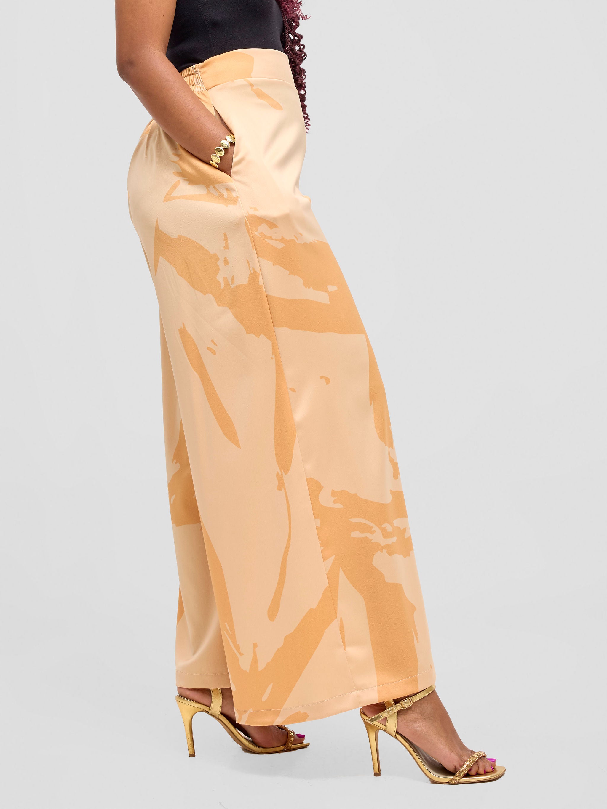 Vivo Beali Wide Leg Pants - Beige / Gold Lea Print